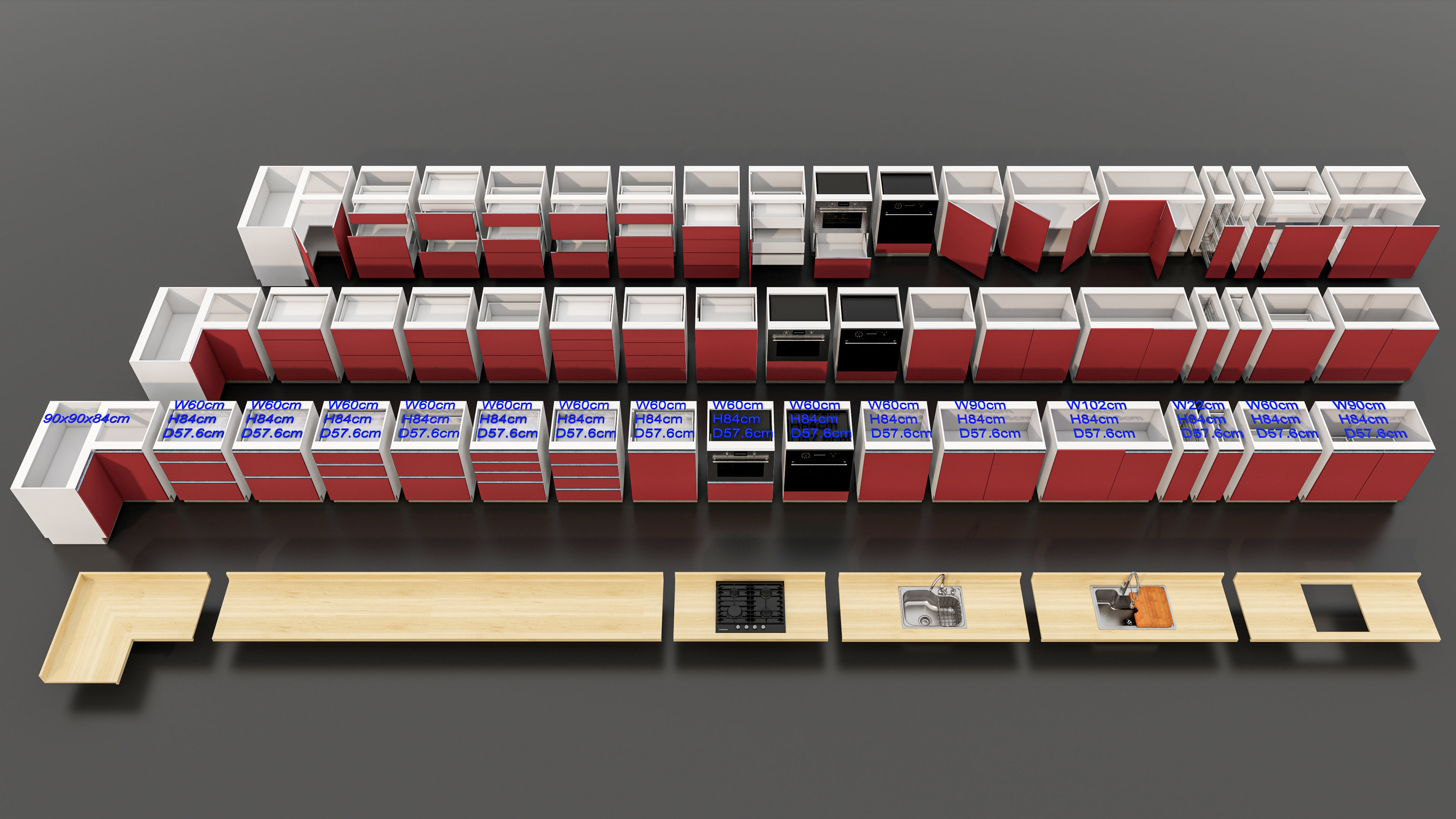 Kitchens and closets library of dynamic blocks Kitchen cabinet Low-poly 3D model_16