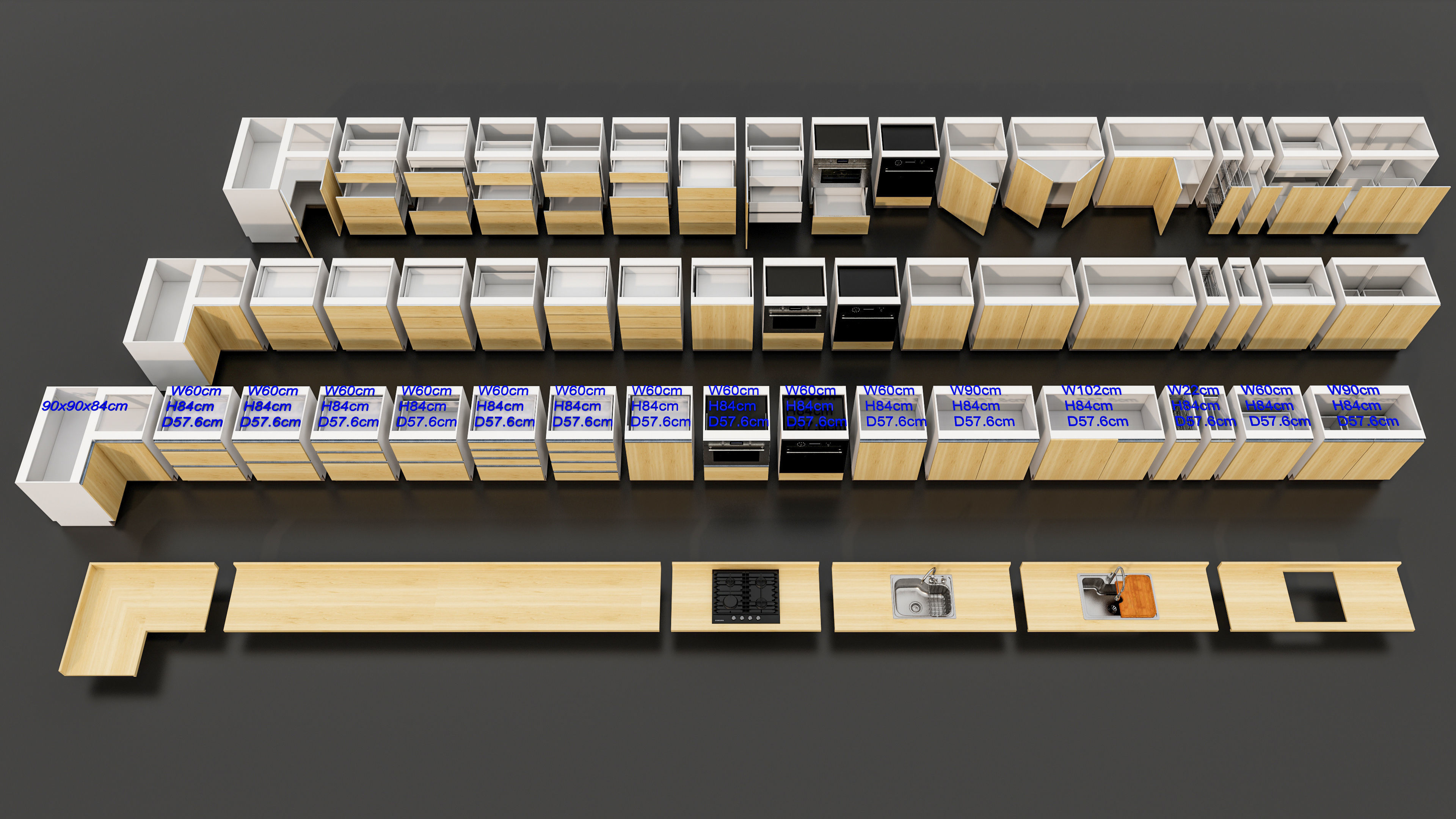 Kitchens and closets library of dynamic blocks Kitchen cabinet Low-poly 3D model_1