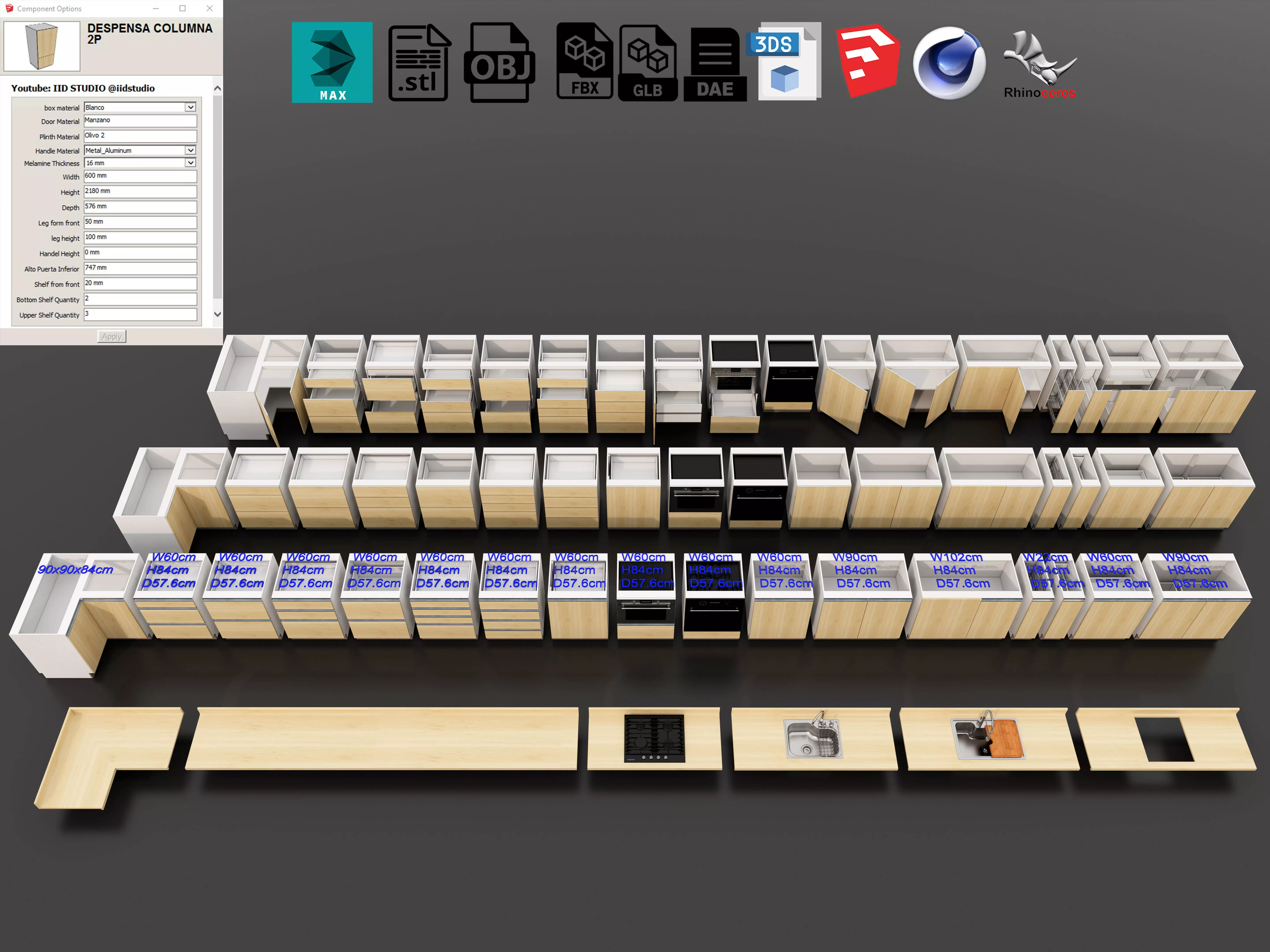Kitchens and closets library of dynamic blocks Kitchen cabinet Low-poly 3D model_0