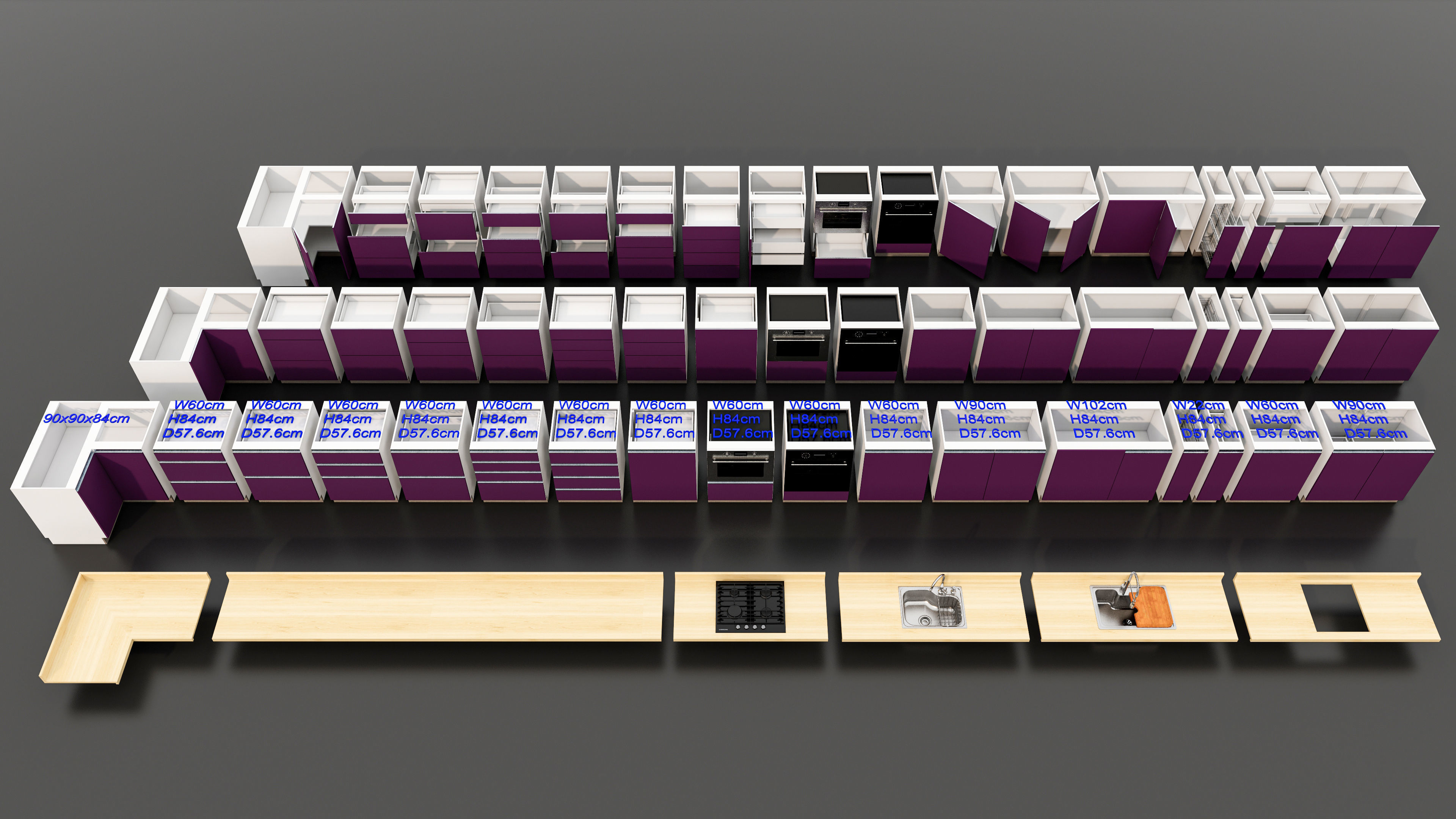 Kitchens and closets library of dynamic blocks Kitchen cabinet Low-poly 3D model_20