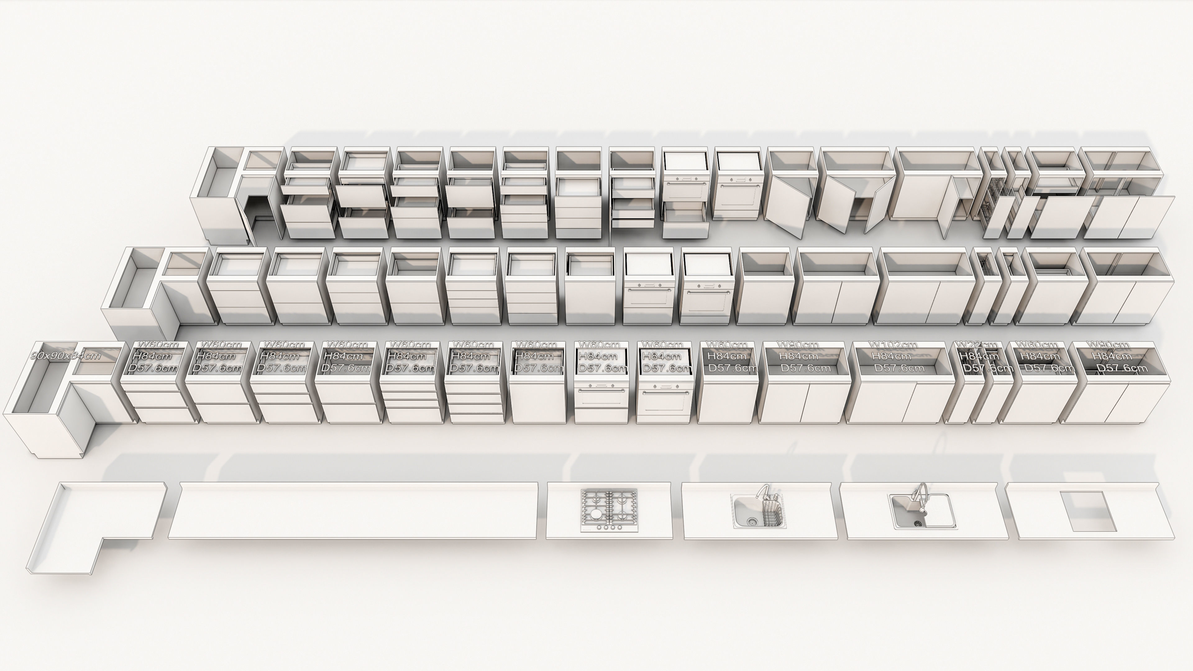 Kitchens and closets library of dynamic blocks Kitchen cabinet Low-poly 3D model_26