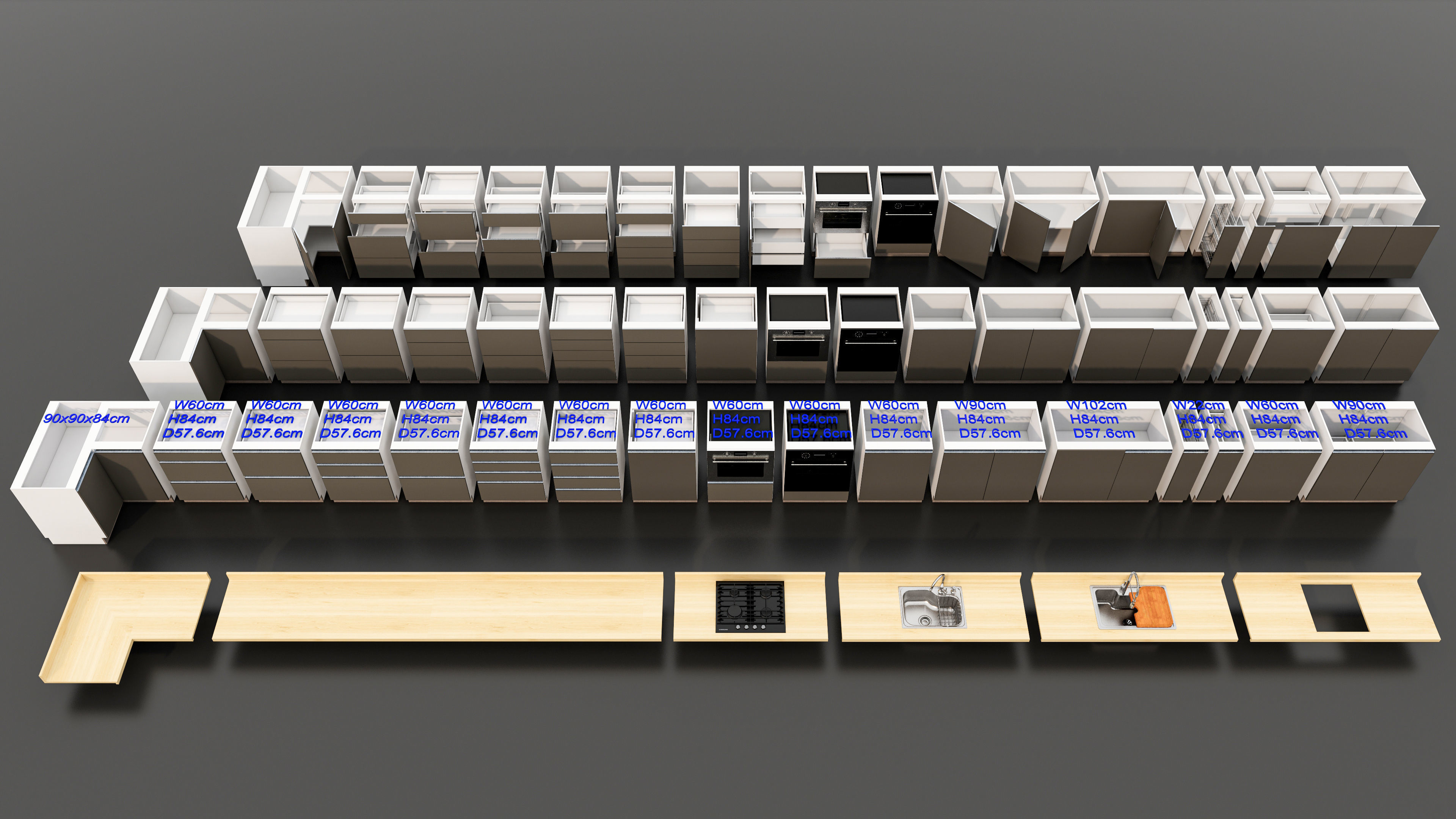 Kitchens and closets library of dynamic blocks Kitchen cabinet Low-poly 3D model_17