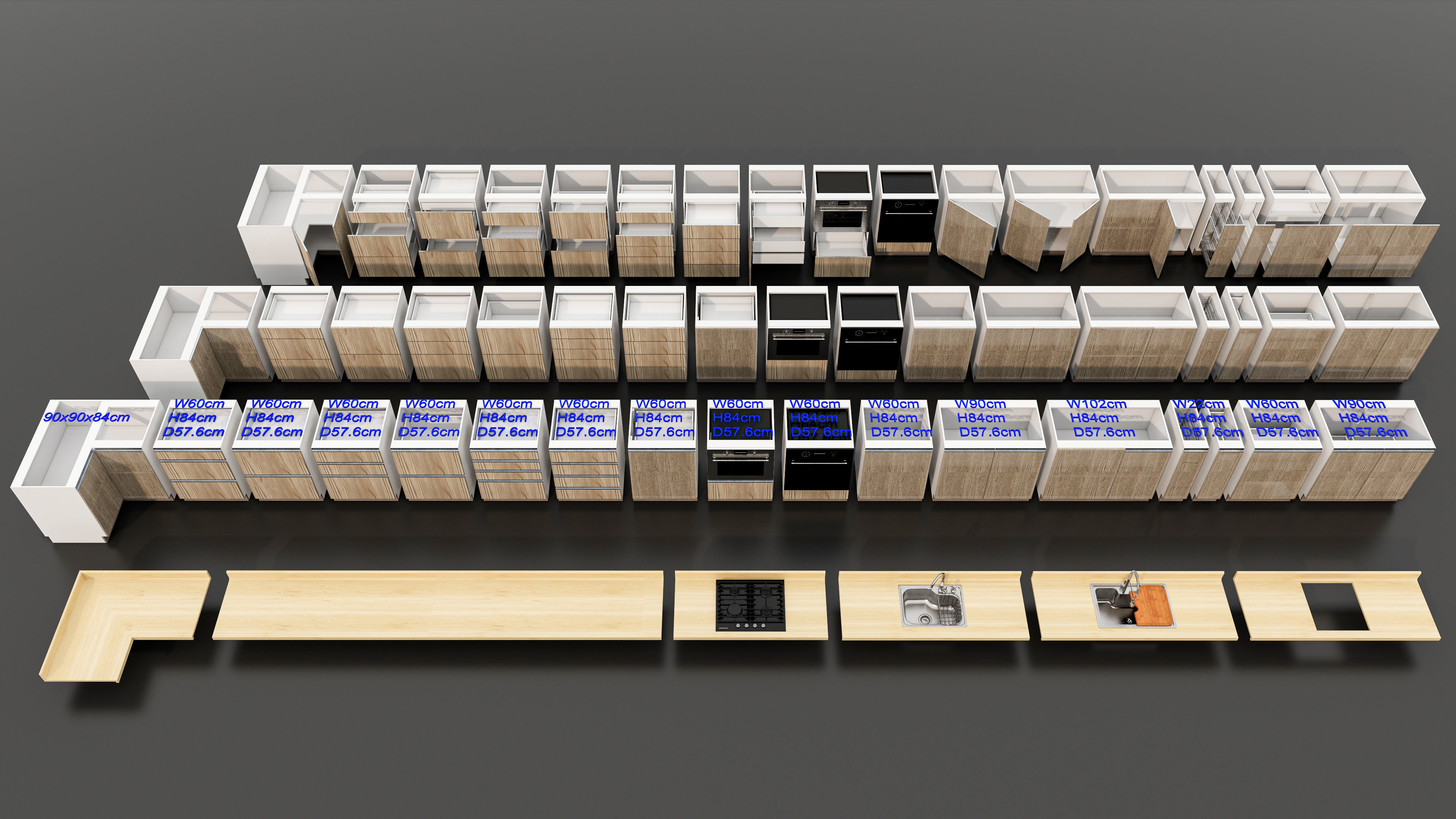 Kitchens and closets library of dynamic blocks Kitchen cabinet Low-poly 3D model_15