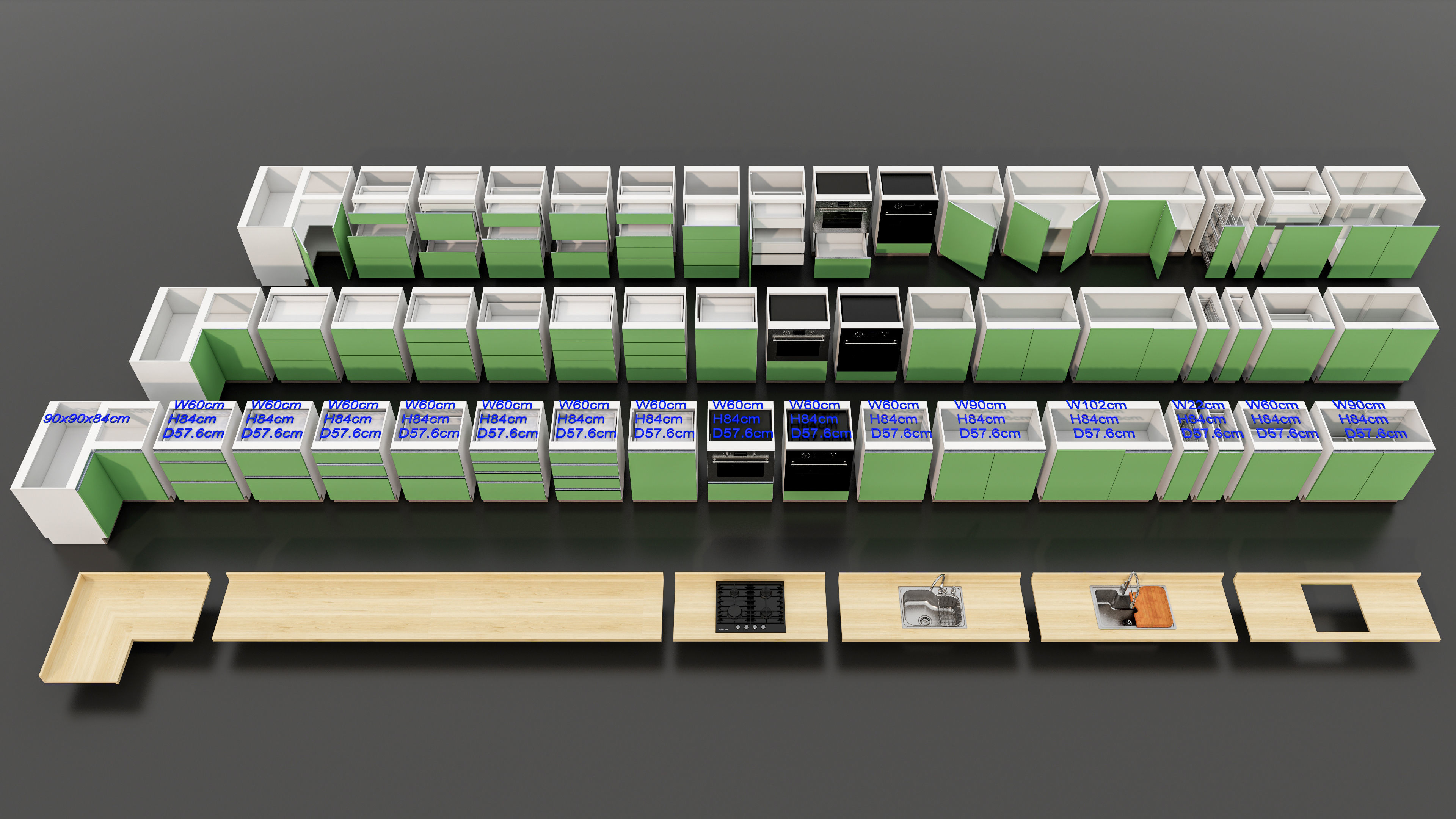 Kitchens and closets library of dynamic blocks Kitchen cabinet Low-poly 3D model_18