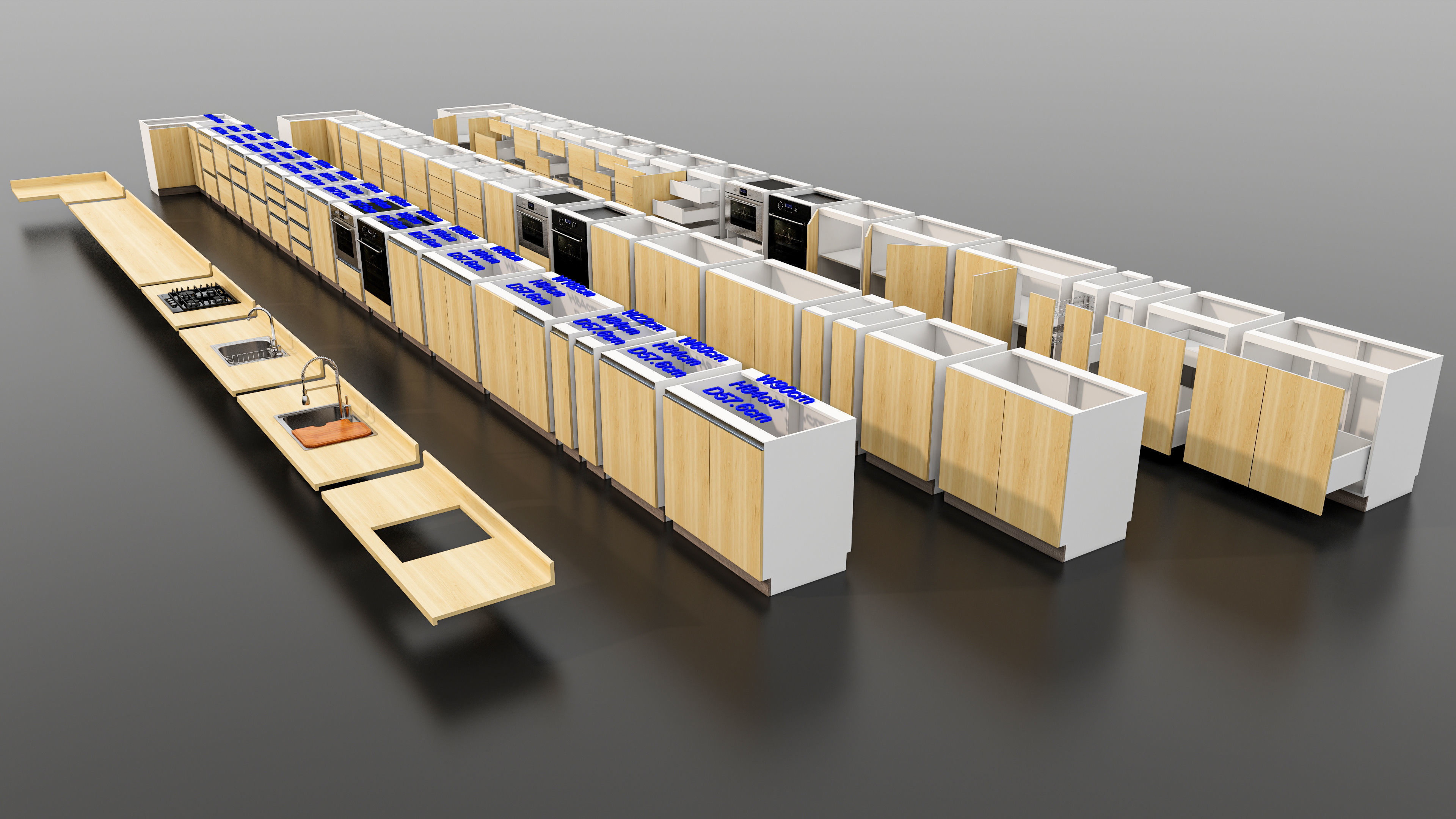 Kitchens and closets library of dynamic blocks Kitchen cabinet Low-poly 3D model_5