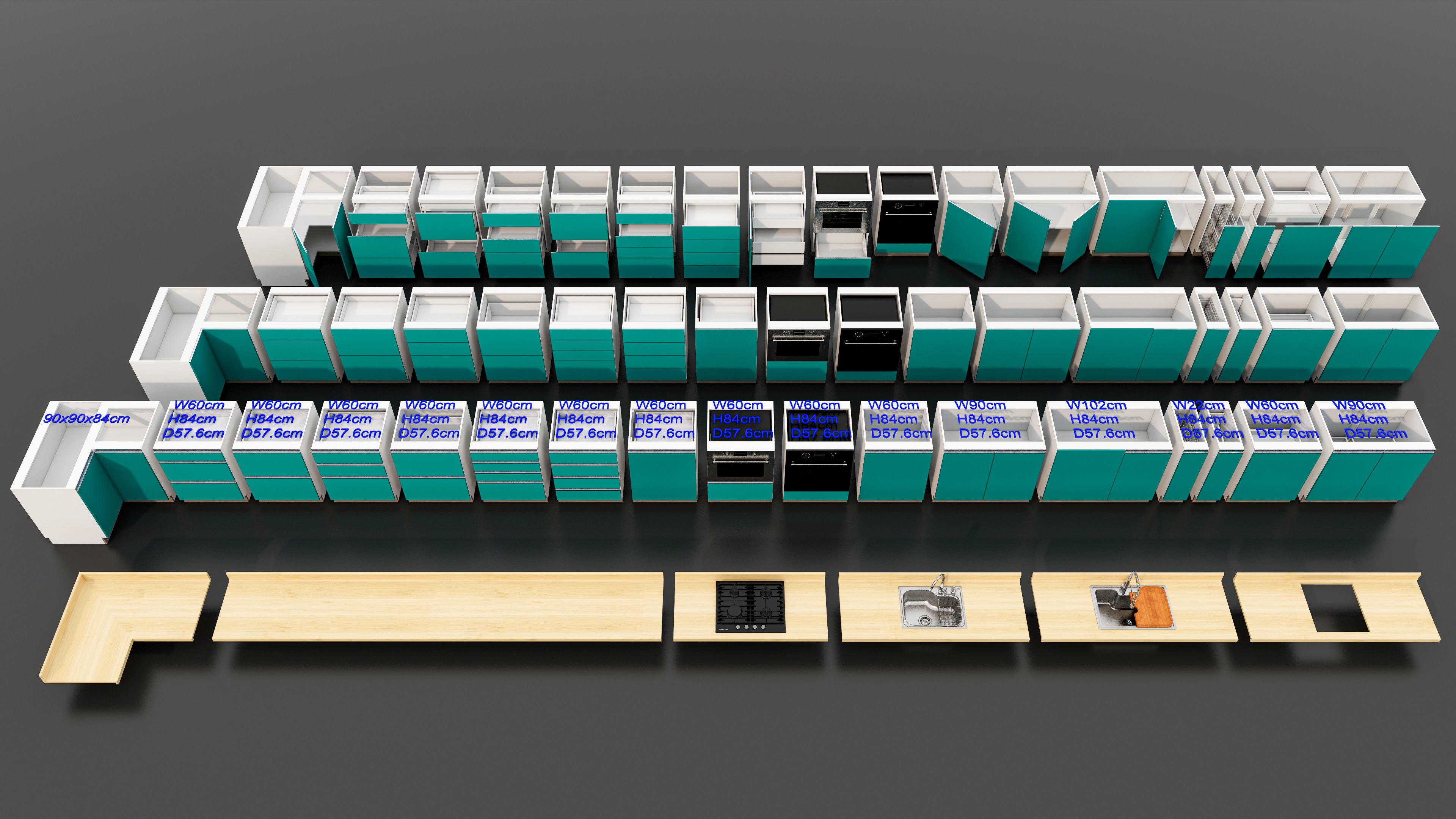 Kitchens and closets library of dynamic blocks Kitchen cabinet Low-poly 3D model_19