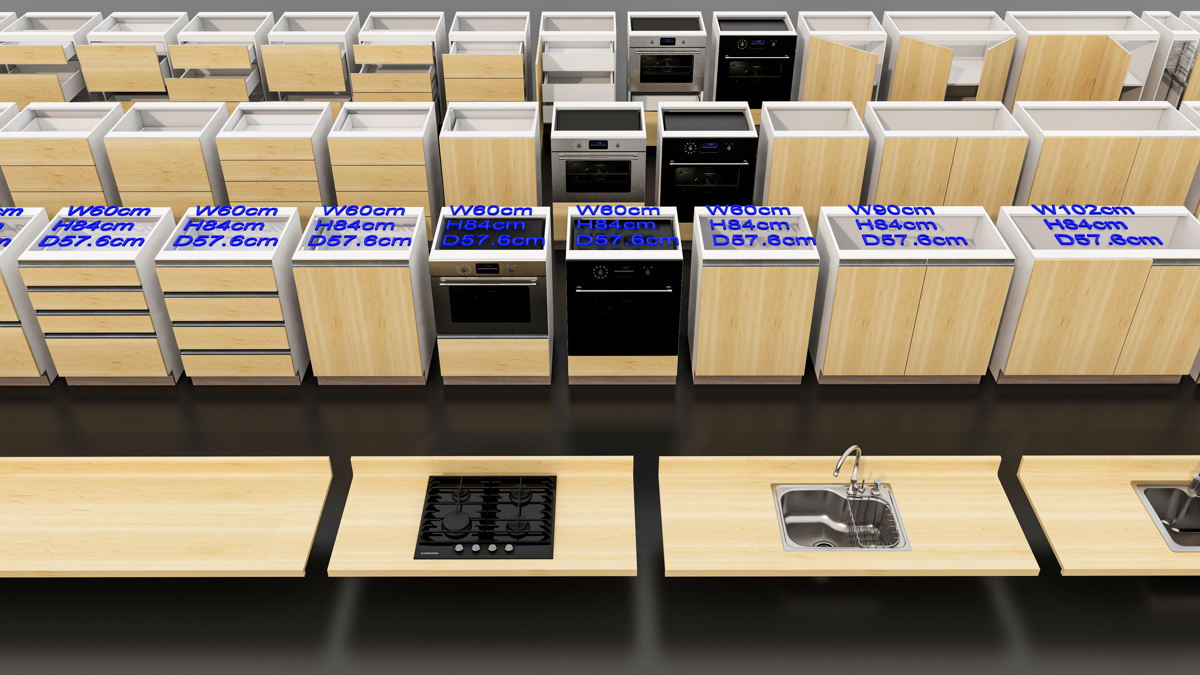 Kitchens and closets library of dynamic blocks Kitchen cabinet Low-poly 3D model_2