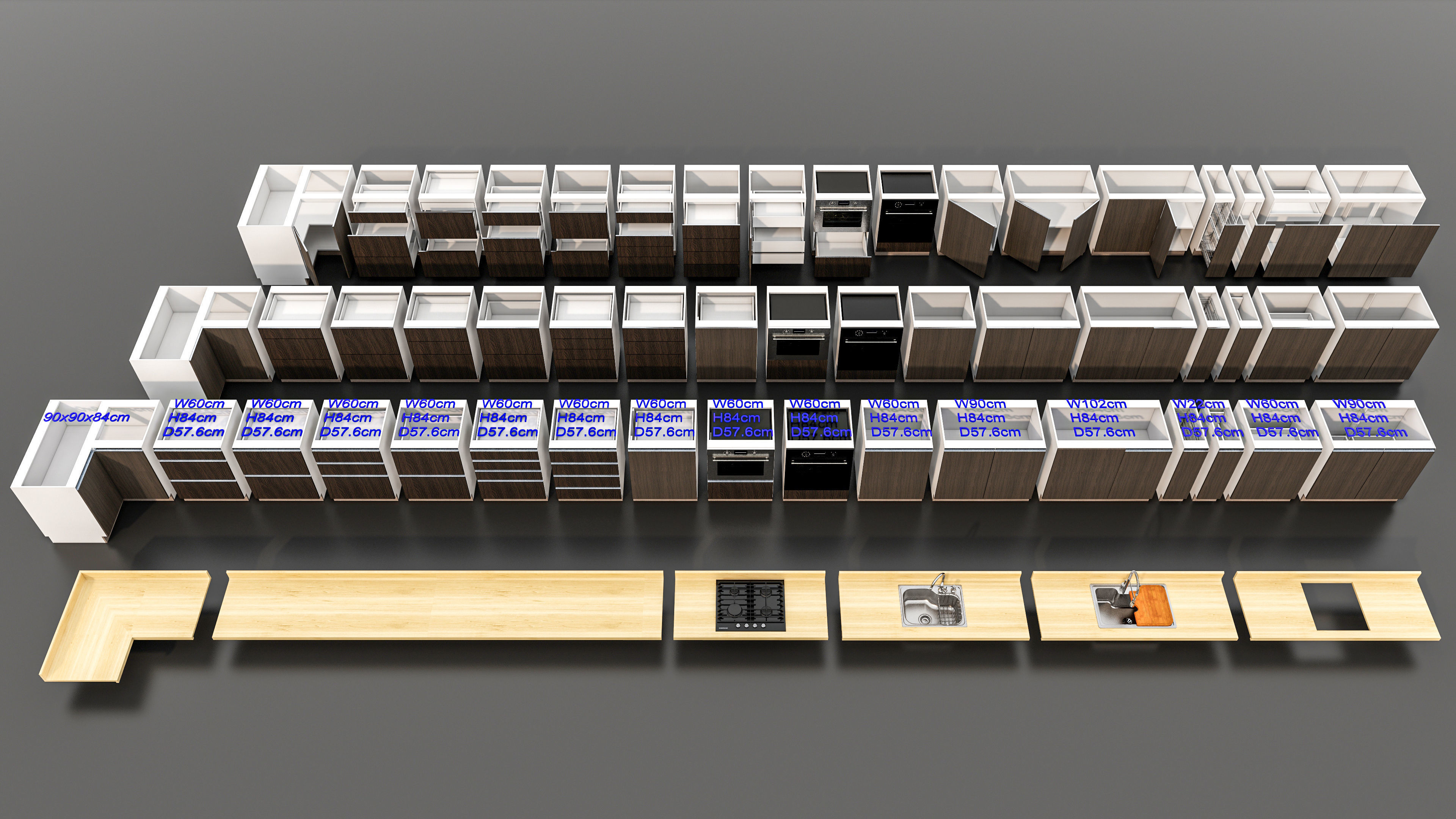 Kitchens and closets library of dynamic blocks Kitchen cabinet Low-poly 3D model_14