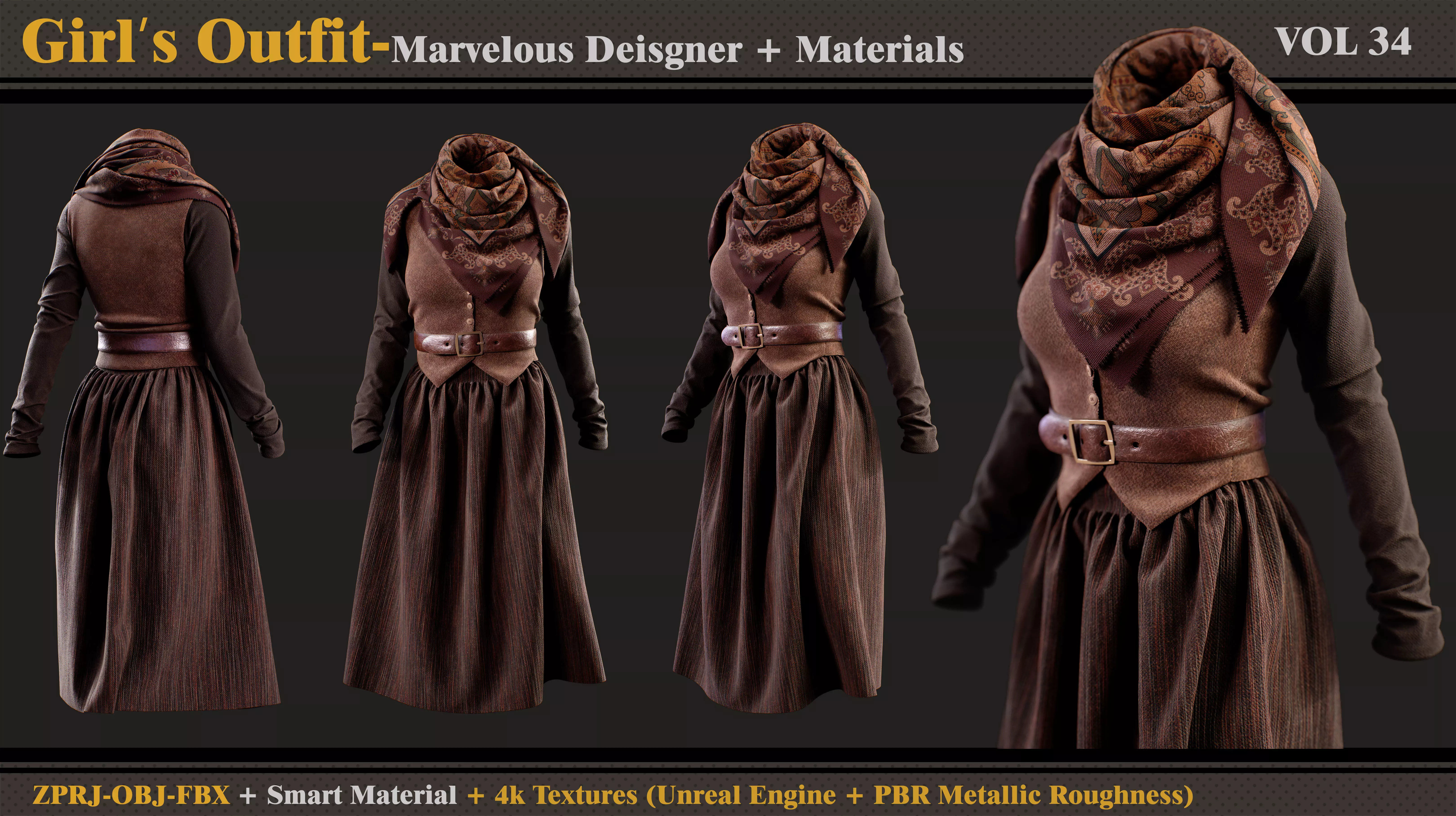 Girls Outfit- MD-Clo3d - Smart Material -Textures - OBJ - FBX 3D model_0