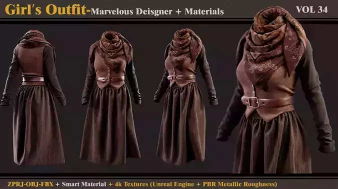 Girls Outfit- MD-Clo3d - Smart Material -Textures - OBJ - FBX