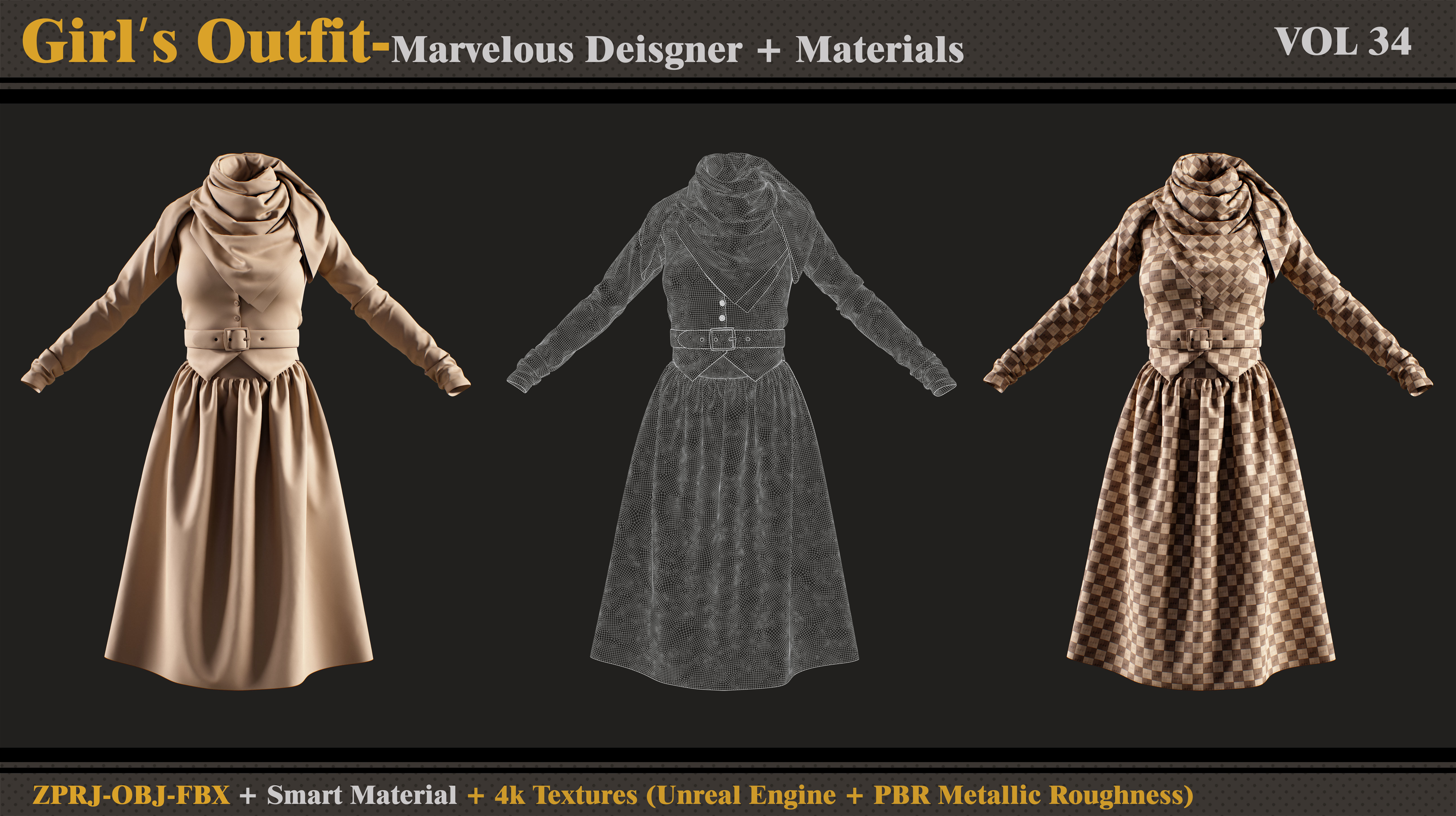 Girls Outfit- MD-Clo3d - Smart Material -Textures - OBJ - FBX 3D model_3
