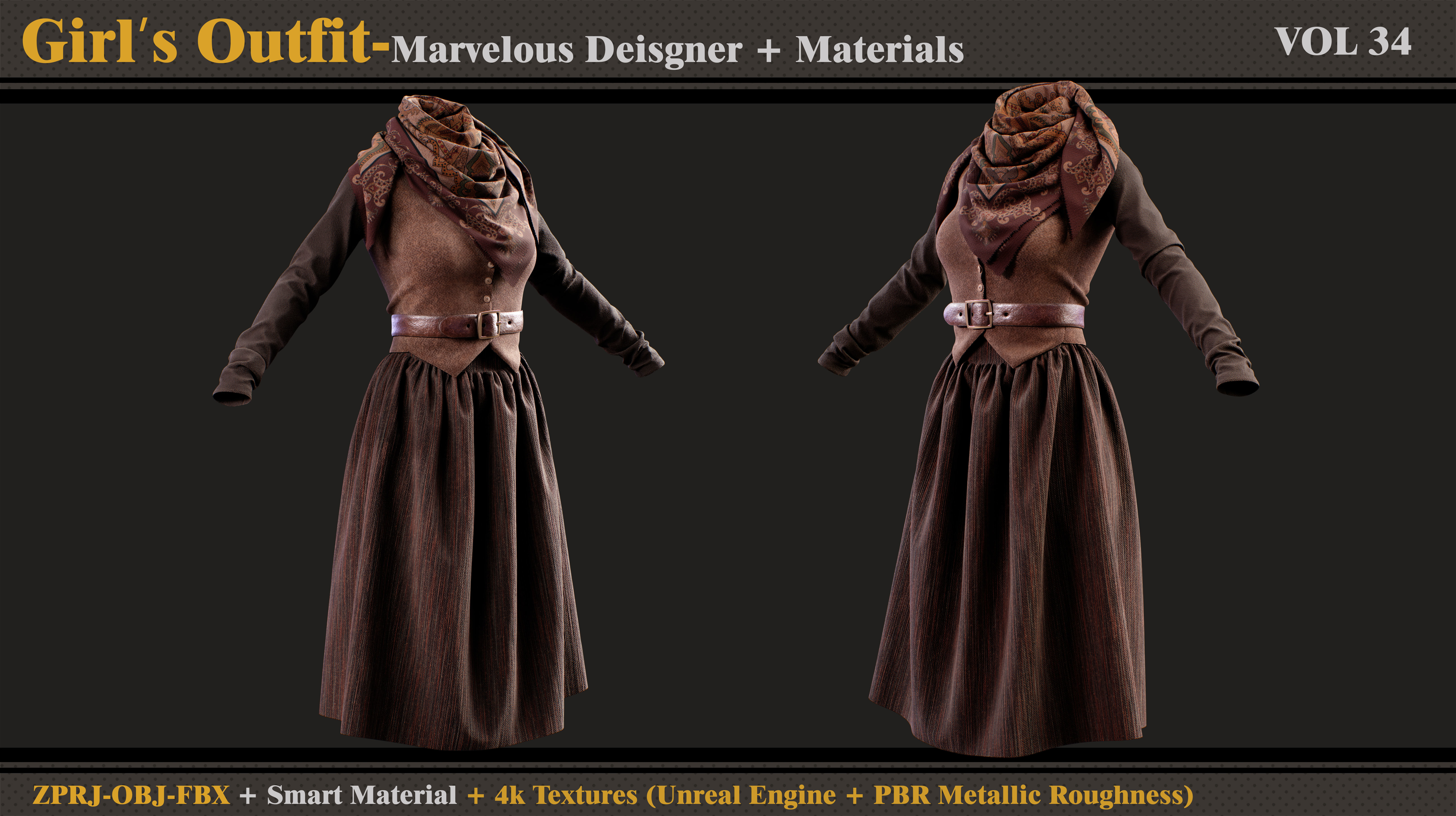 Girls Outfit- MD-Clo3d - Smart Material -Textures - OBJ - FBX 3D model_2