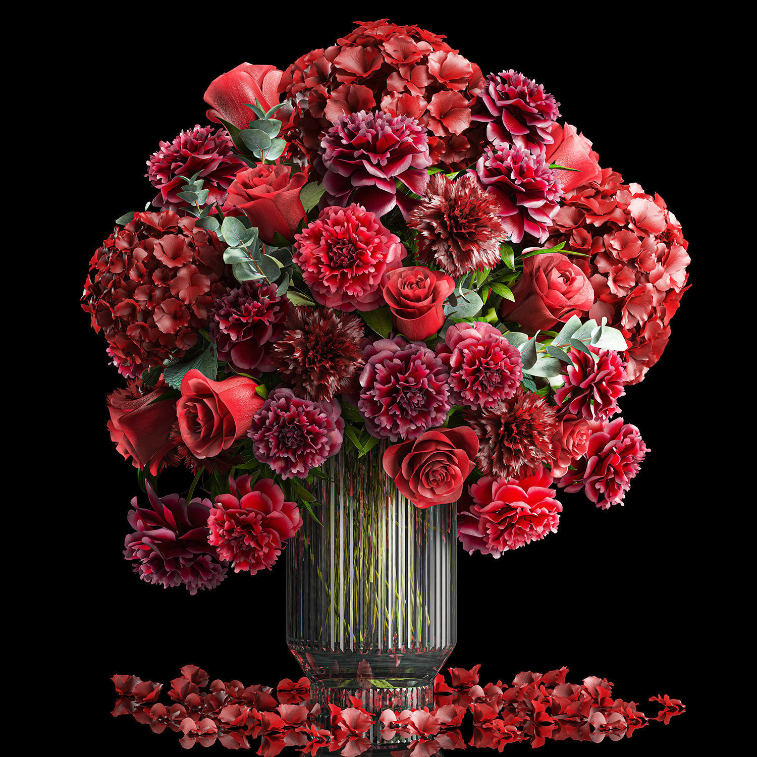 Solemn bouquet of red flowers vase hydrangea peony 330 3D model_8