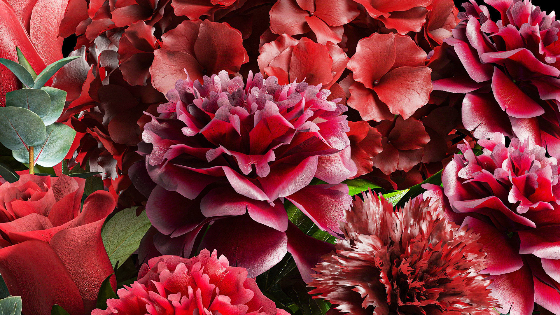 Solemn bouquet of red flowers vase hydrangea peony 330 3D model_5