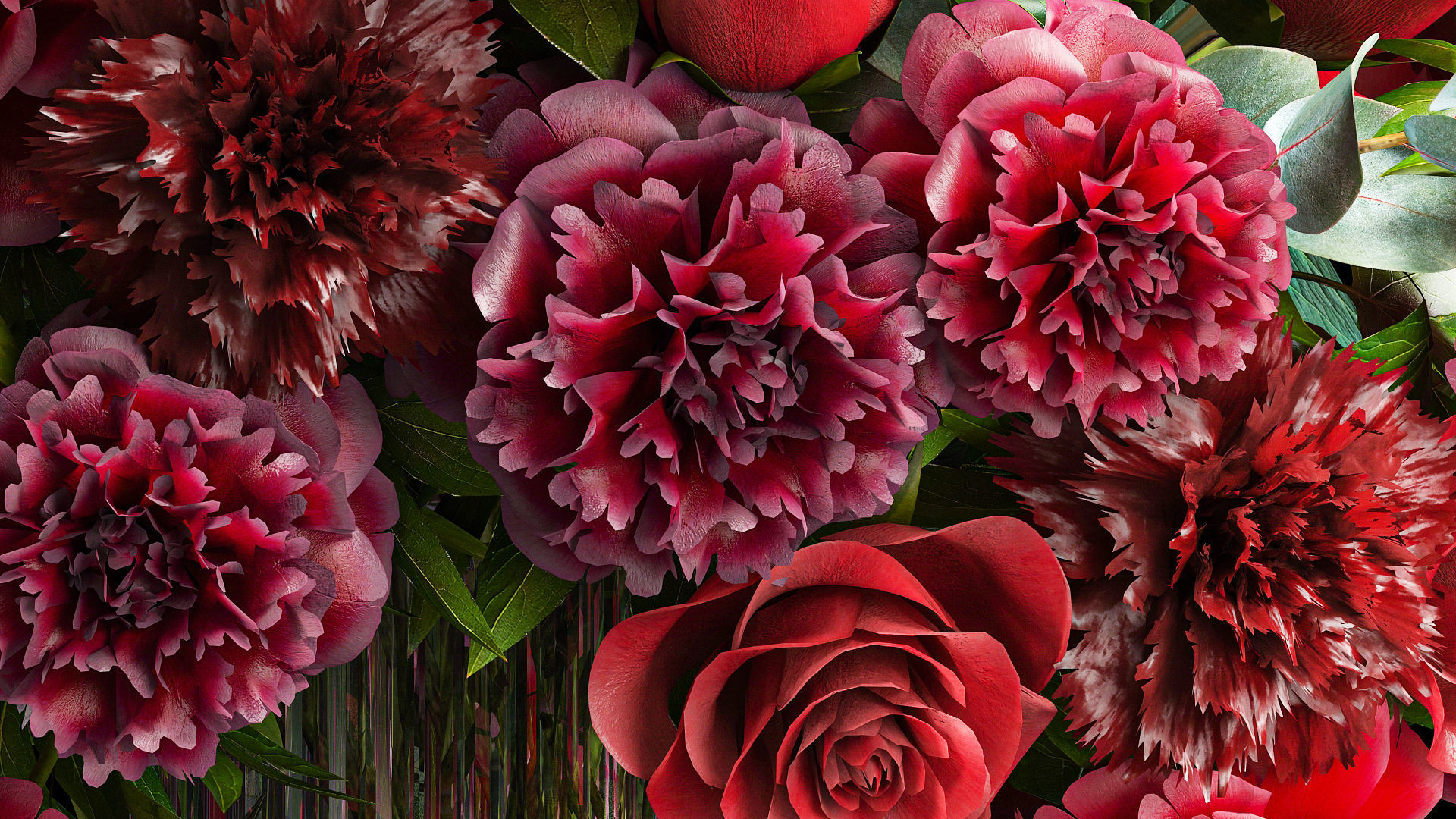 Solemn bouquet of red flowers vase hydrangea peony 330 3D model_7