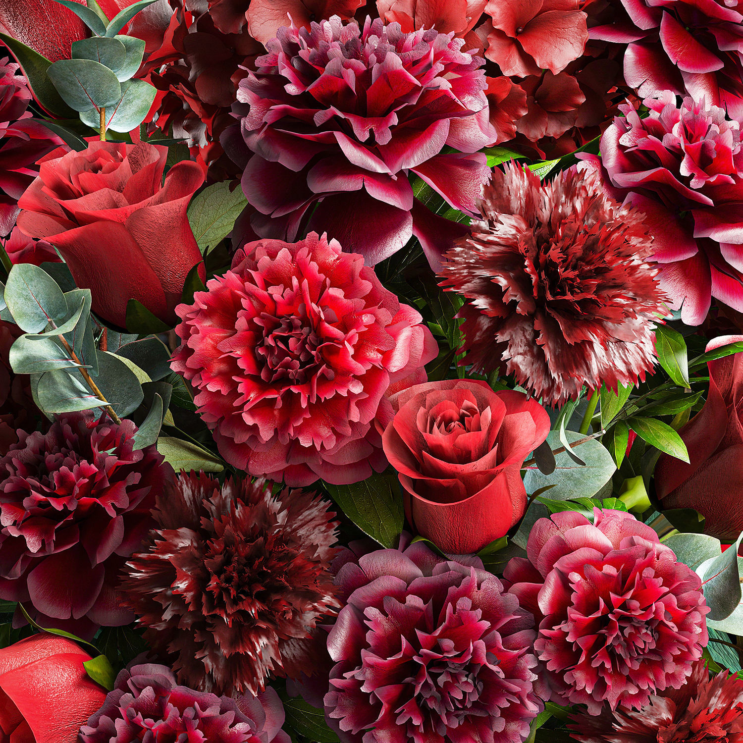 Solemn bouquet of red flowers vase hydrangea peony 330 3D model_13