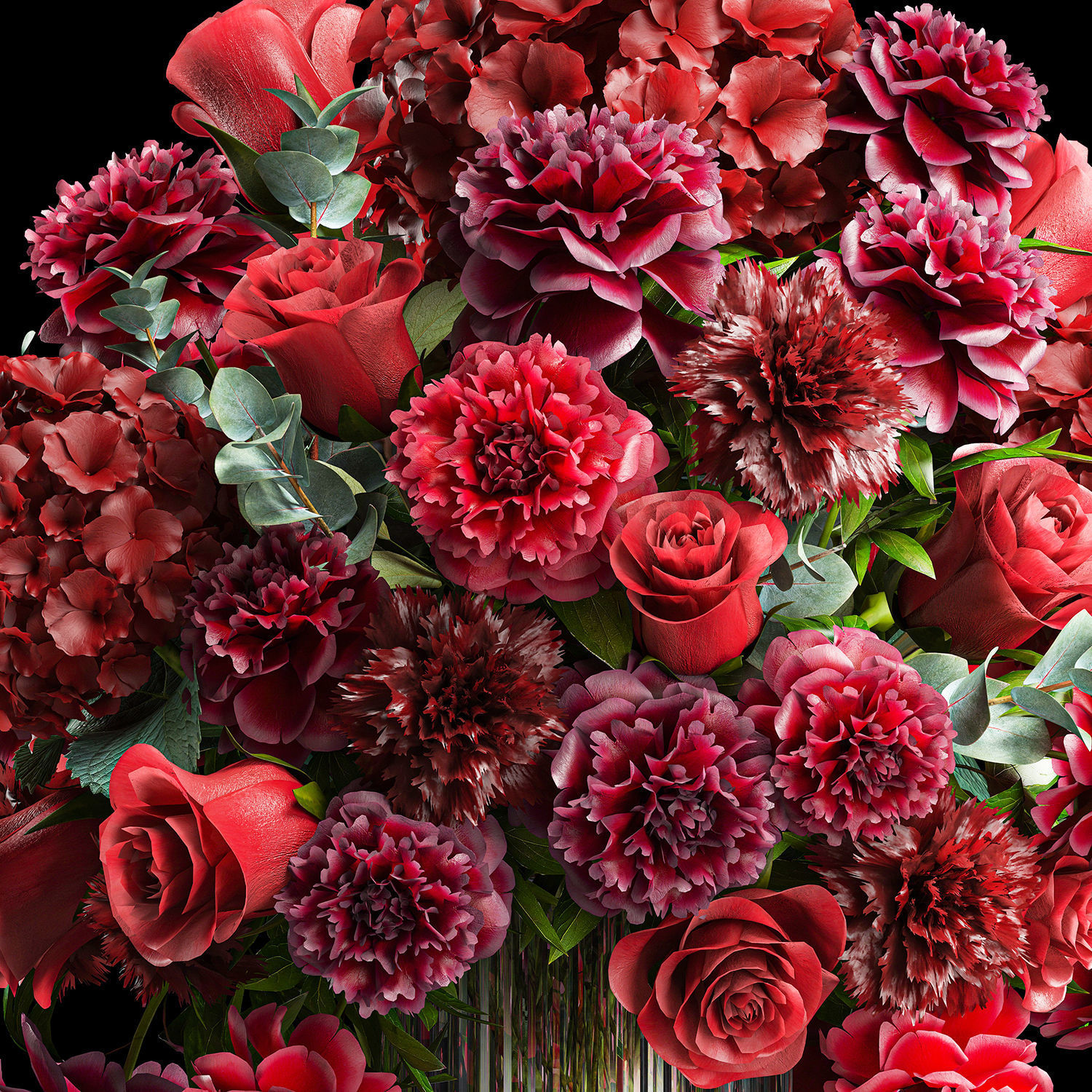 Solemn bouquet of red flowers vase hydrangea peony 330 3D model_11