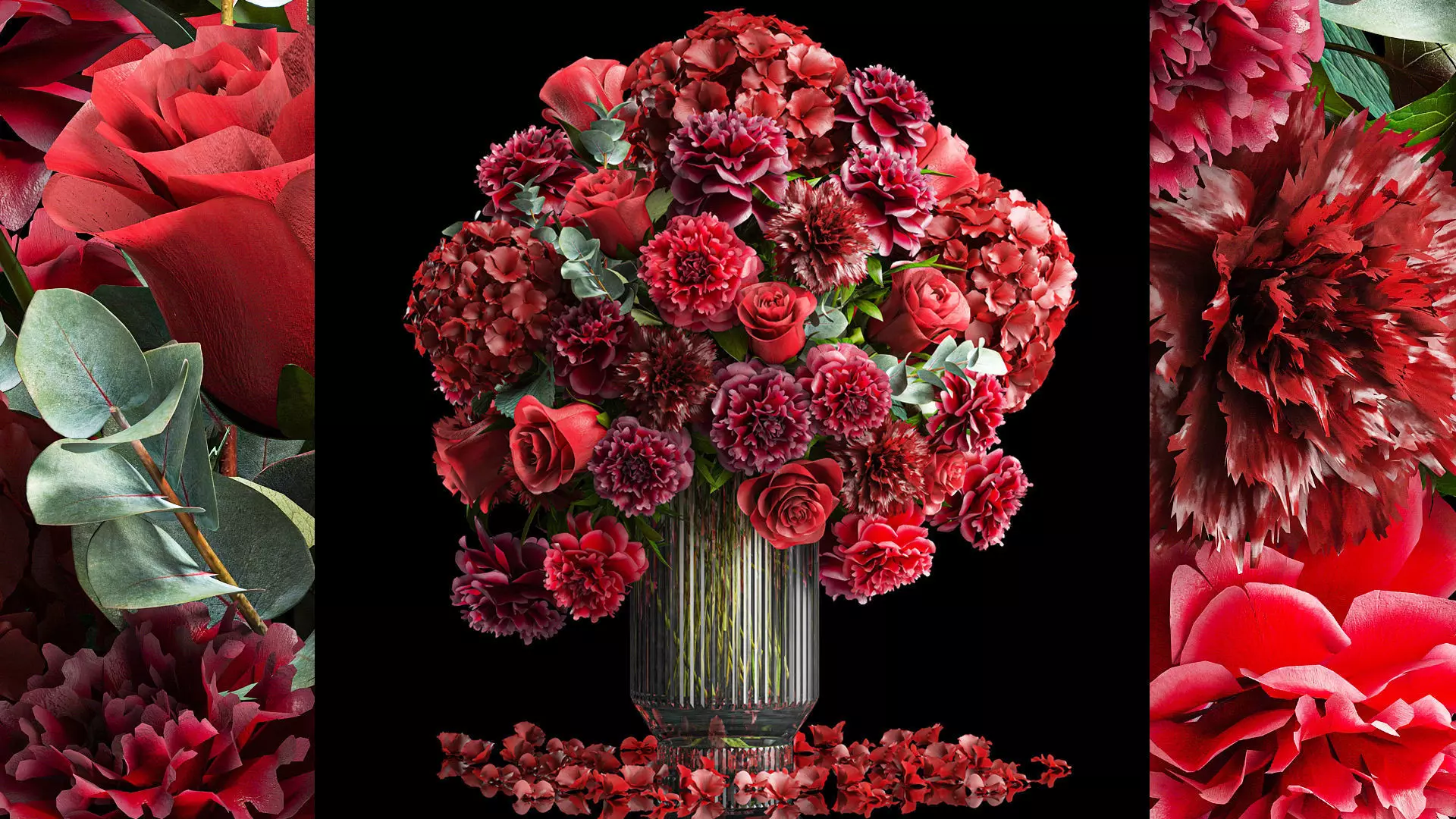Solemn bouquet of red flowers vase hydrangea peony 330 3D model_0