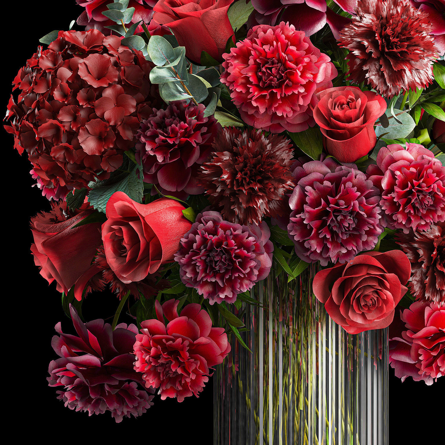 Solemn bouquet of red flowers vase hydrangea peony 330 3D model_10