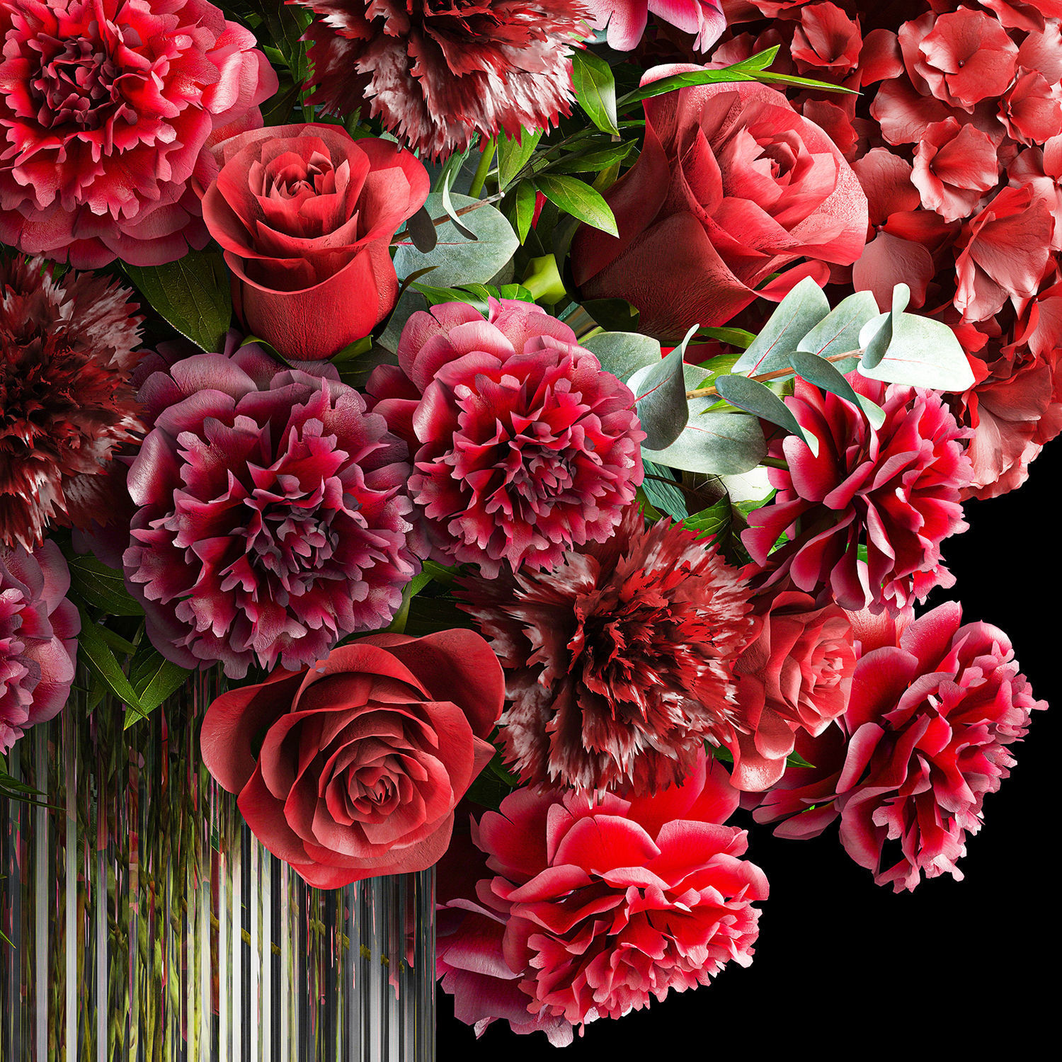 Solemn bouquet of red flowers vase hydrangea peony 330 3D model_9