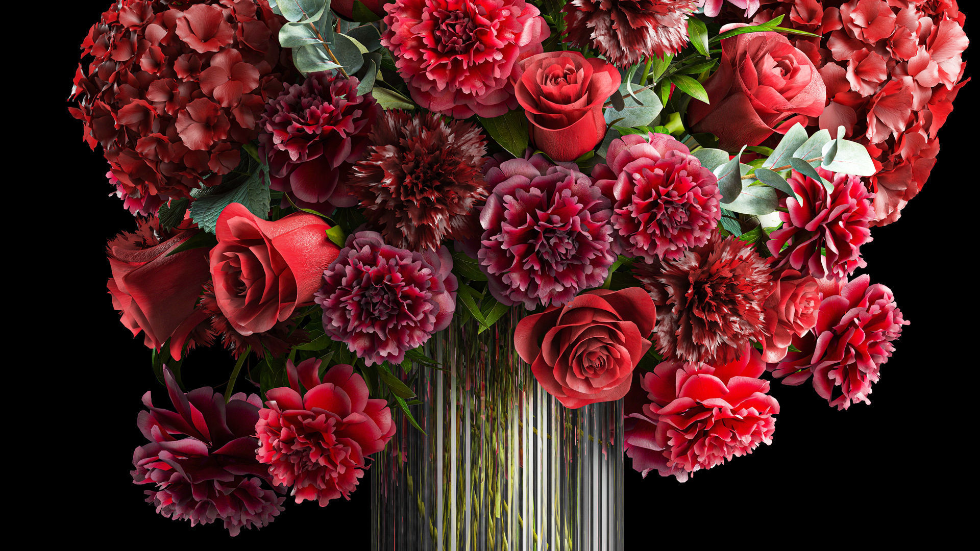 Solemn bouquet of red flowers vase hydrangea peony 330 3D model_2