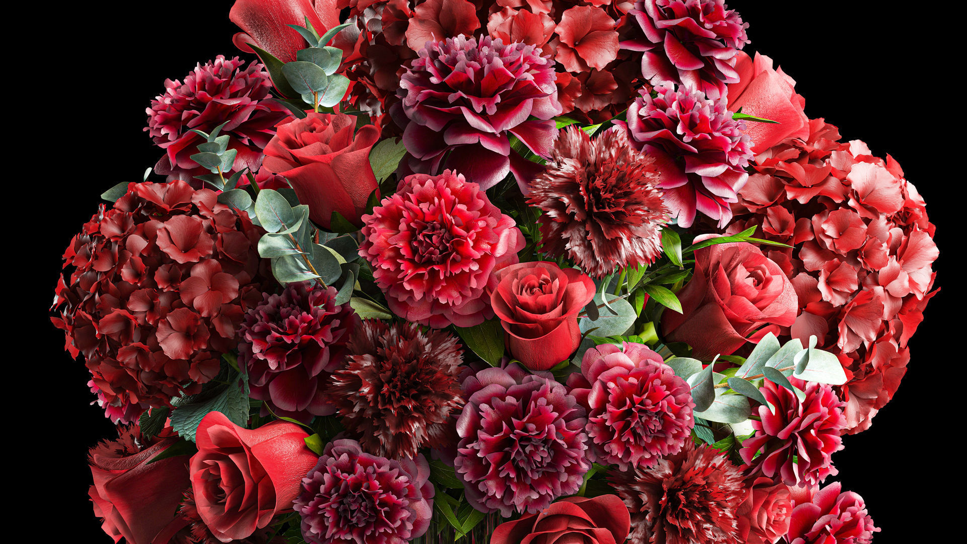 Solemn bouquet of red flowers vase hydrangea peony 330 3D model_4