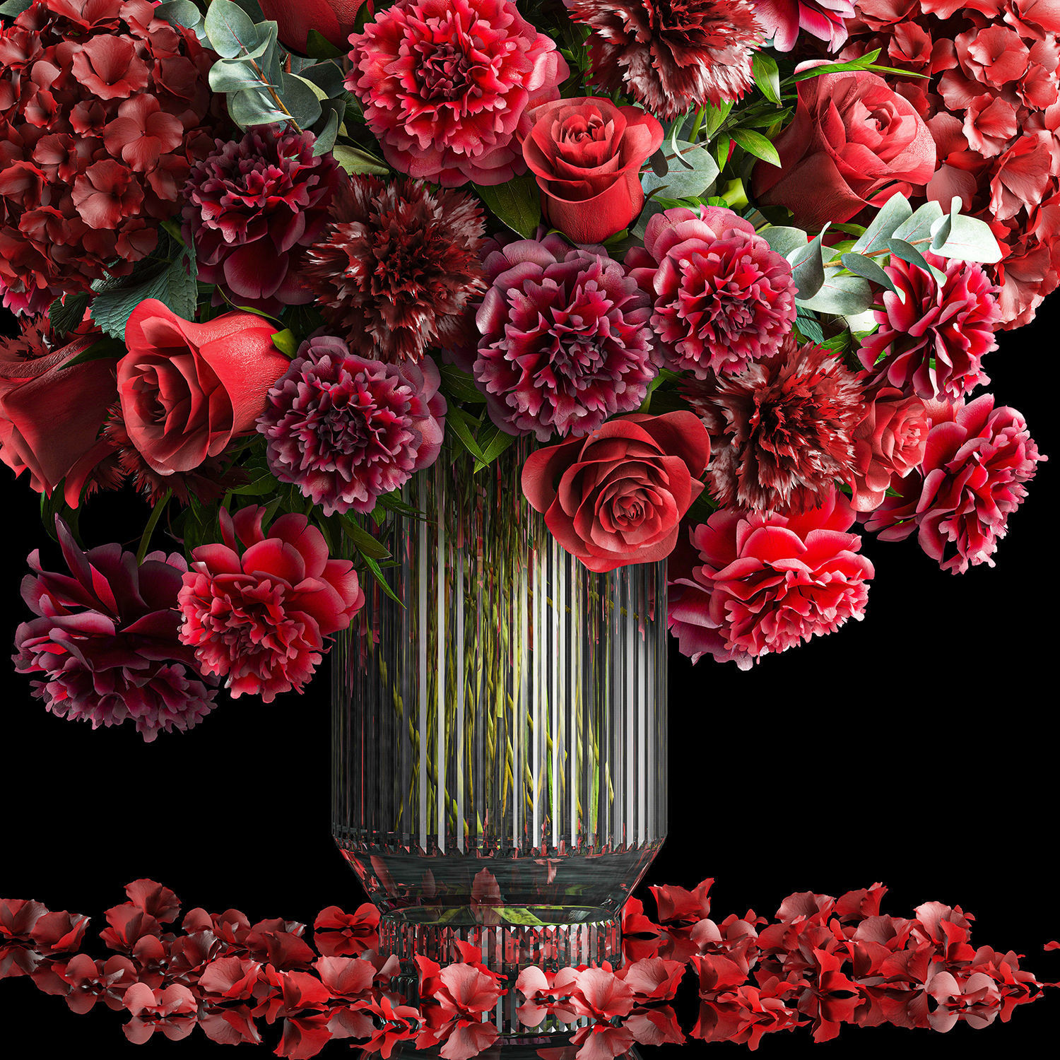 Solemn bouquet of red flowers vase hydrangea peony 330 3D model_12