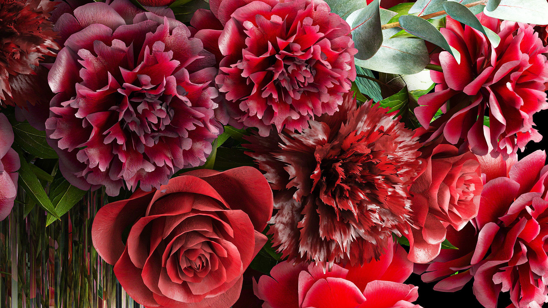 Solemn bouquet of red flowers vase hydrangea peony 330 3D model_6