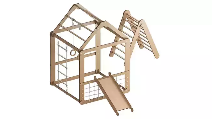 Indoor Wooden Playhouse with Triangle ladder Slide Board