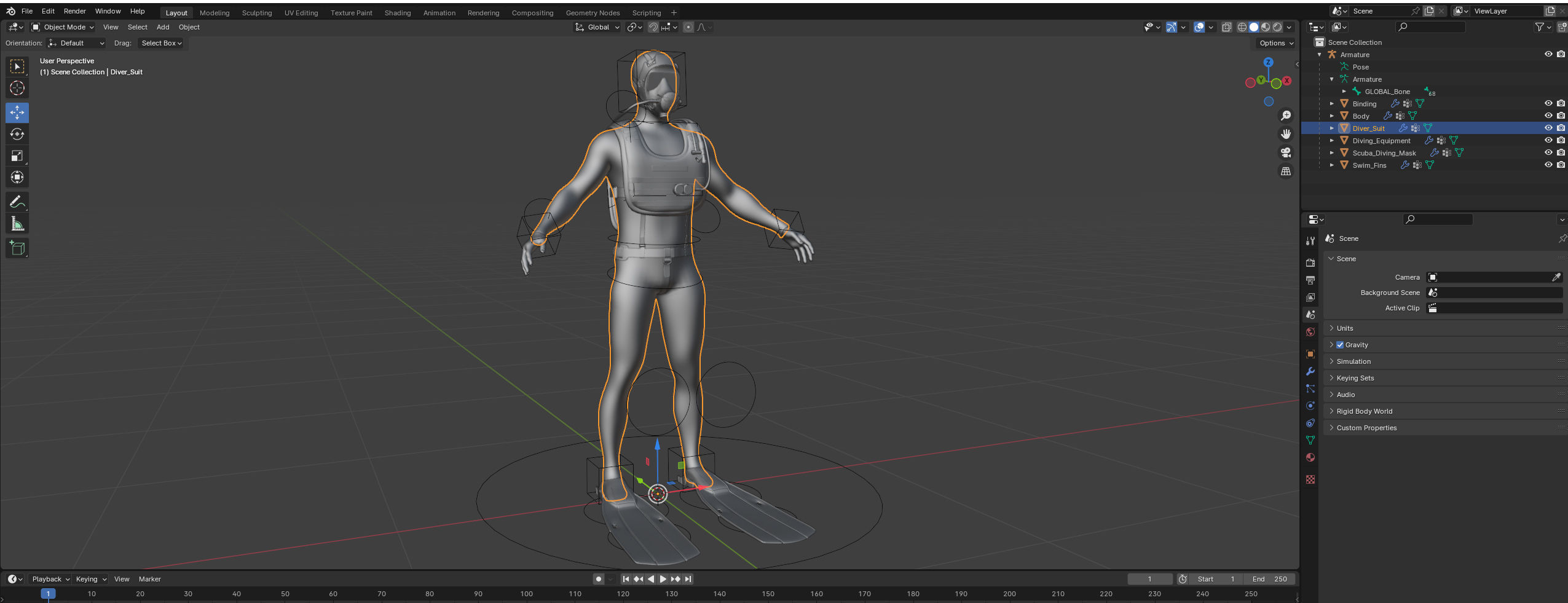 Sea Diver Low-poly 3D model_21