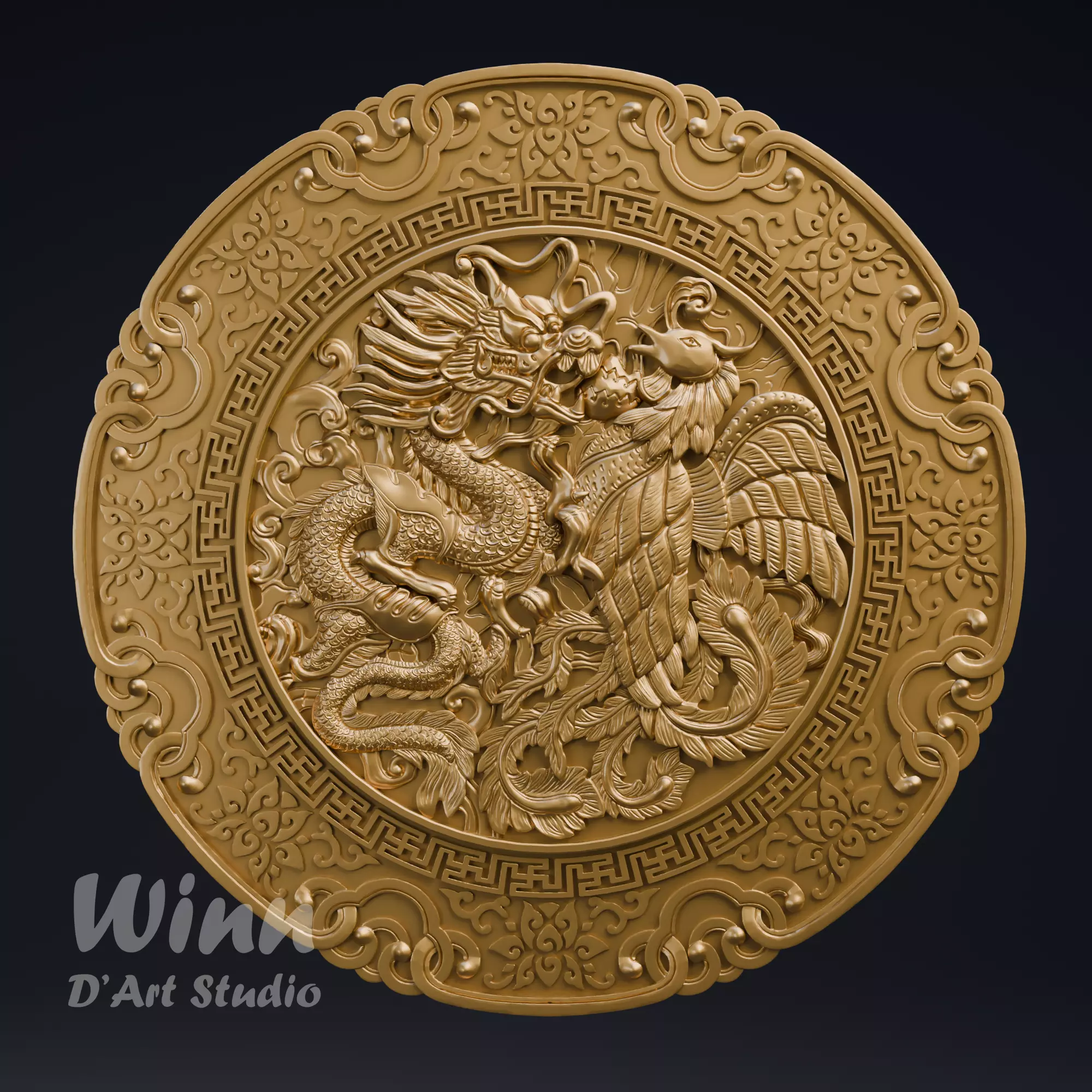 Dragon and Phoenix Bas Relief 3D print model_0