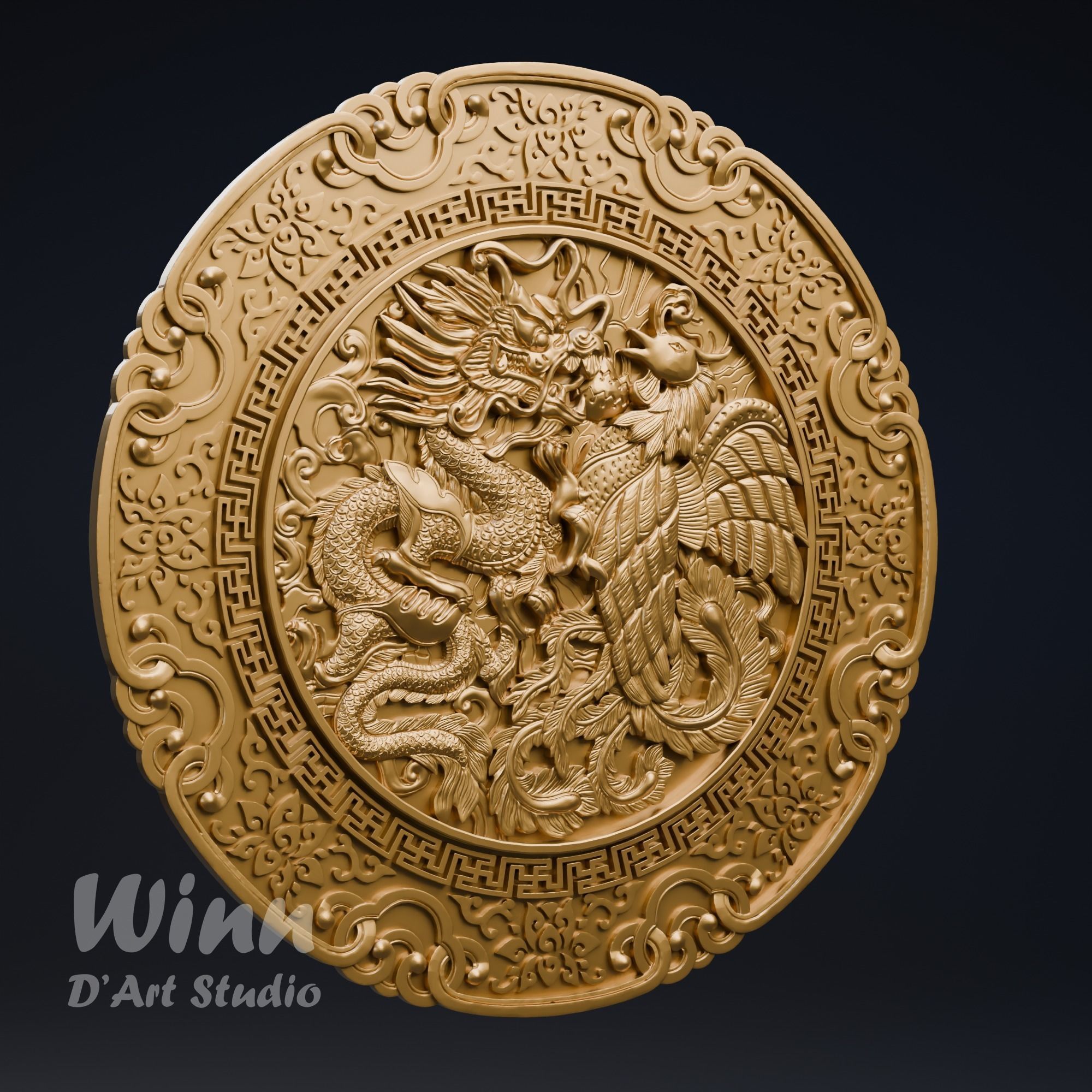 Dragon and Phoenix Bas Relief 3D print model_2