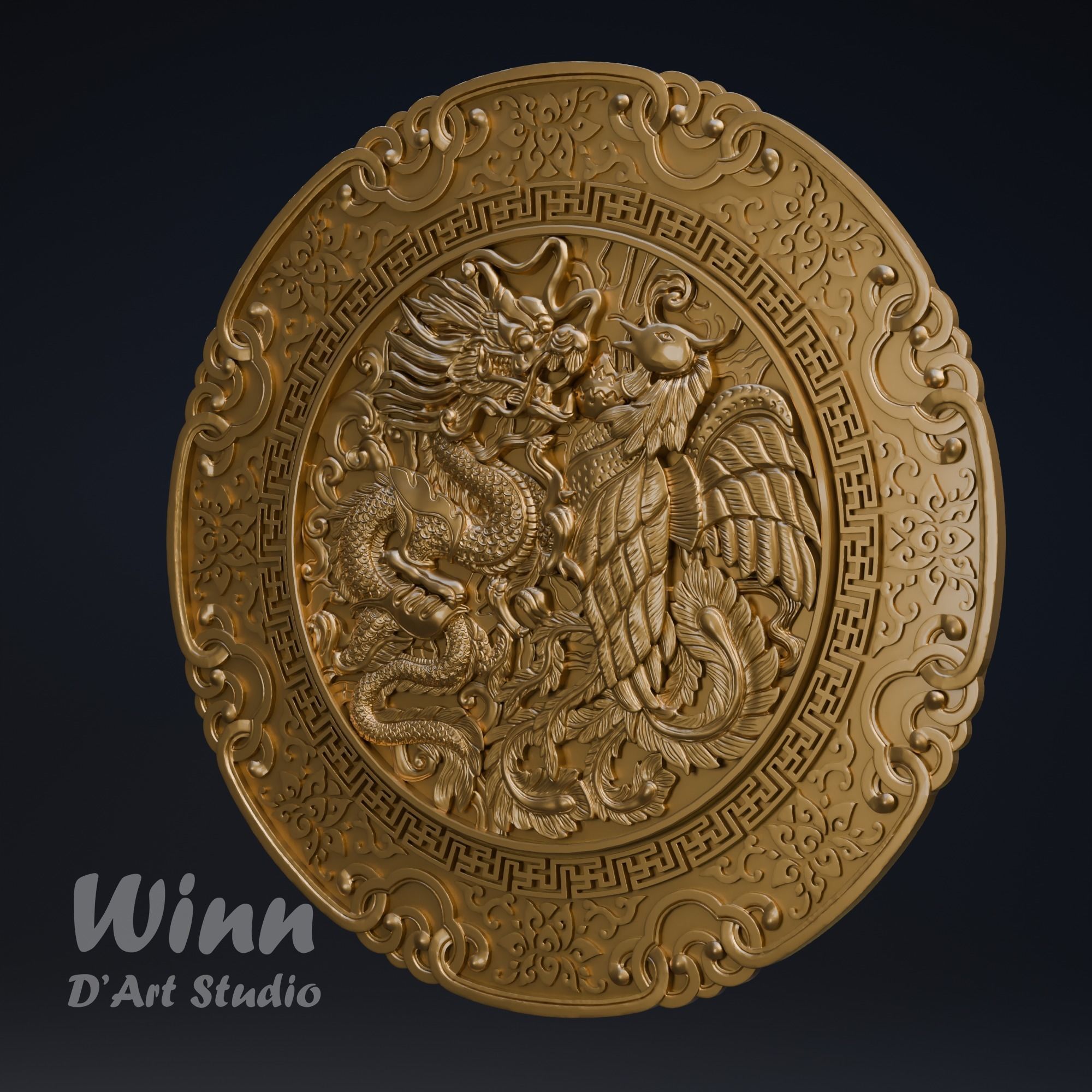 Dragon and Phoenix Bas Relief 3D print model_3
