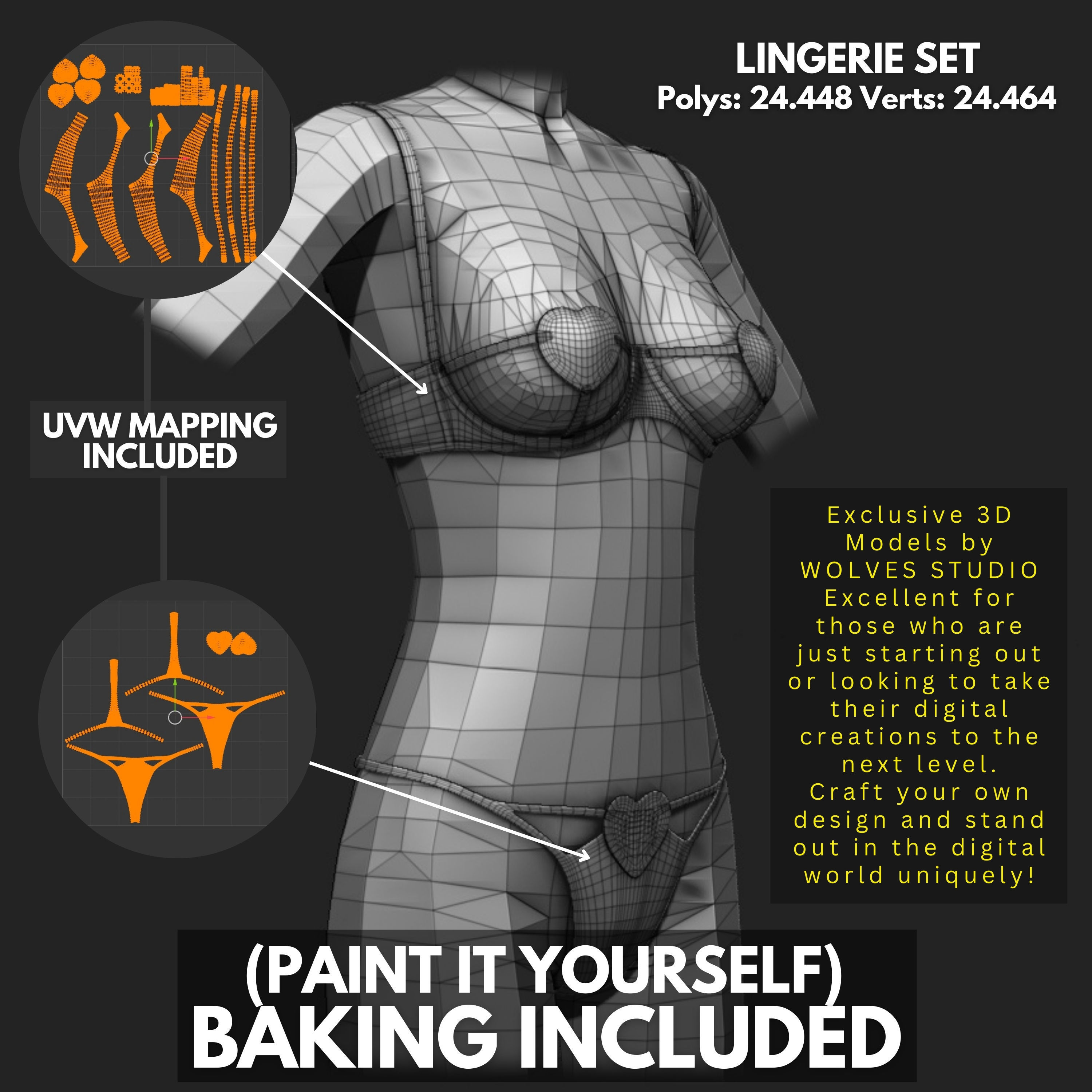 Underwear Set for 3D Avatars - The Sims - Second Life - VR Chat Low-poly 3D model_2