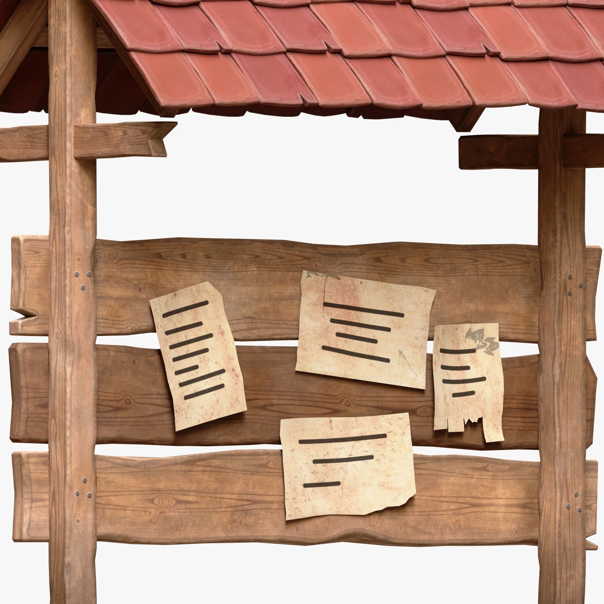 Wooden Bulletin Board 3D model_2