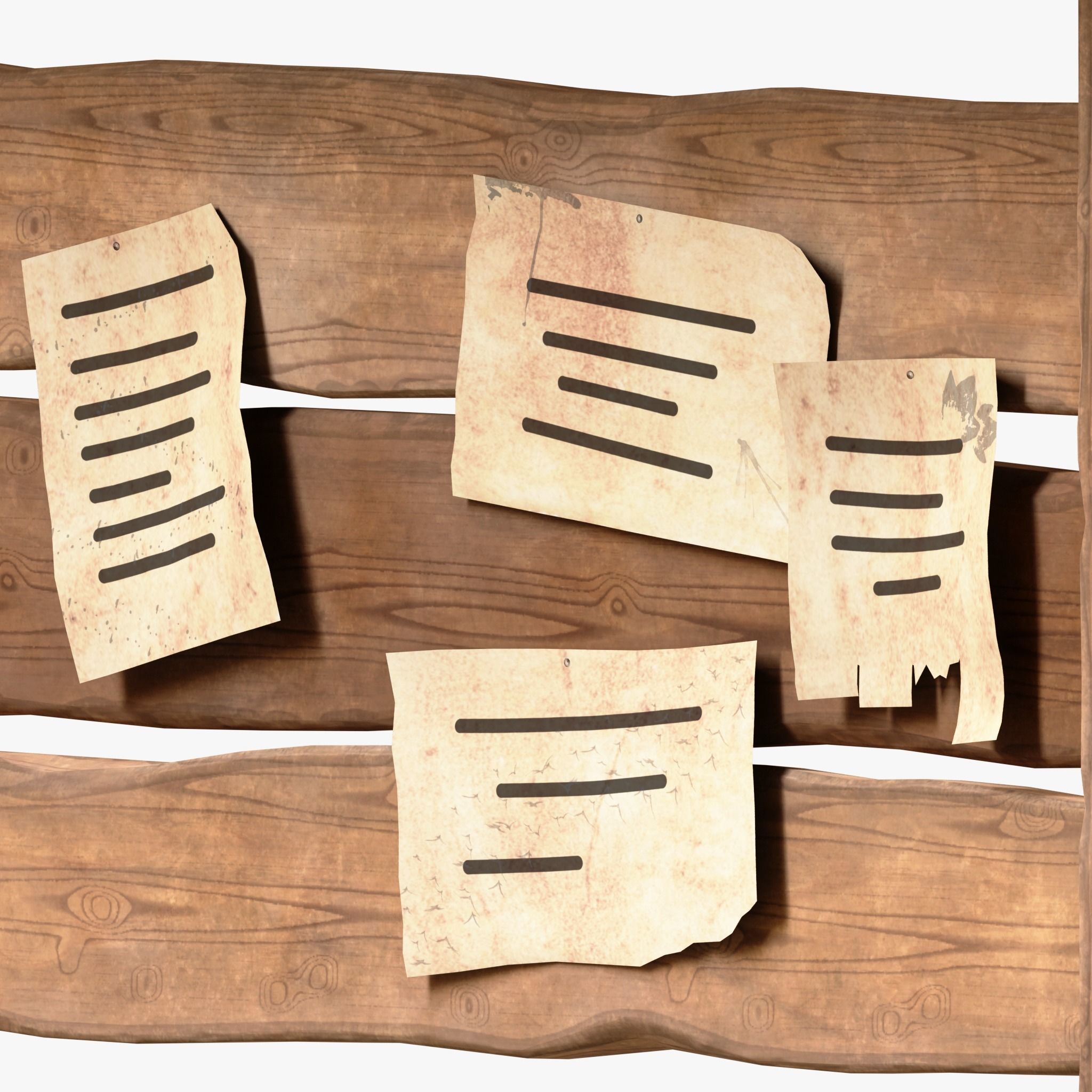 Wooden Bulletin Board 3D model_1