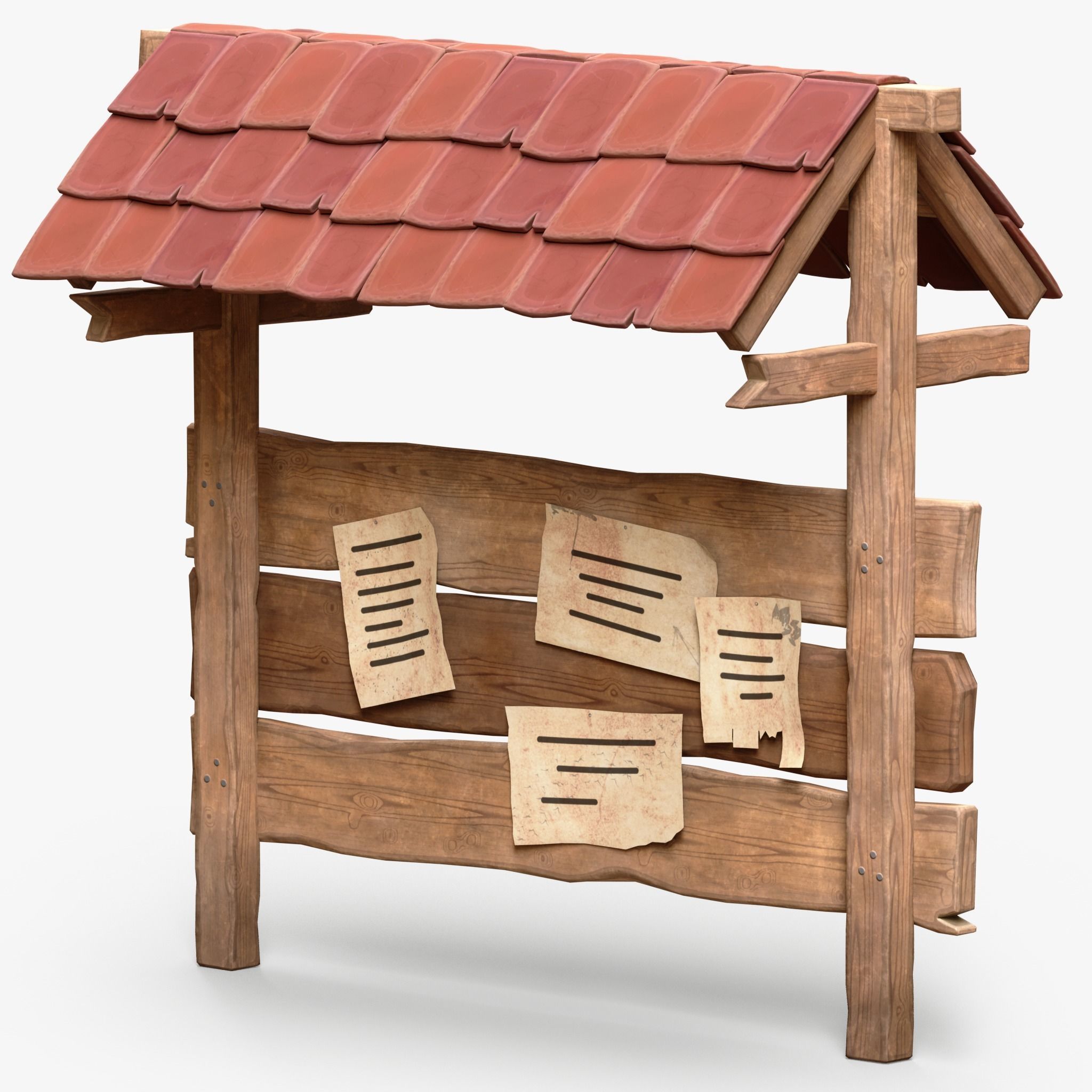 Wooden Bulletin Board 3D model_3