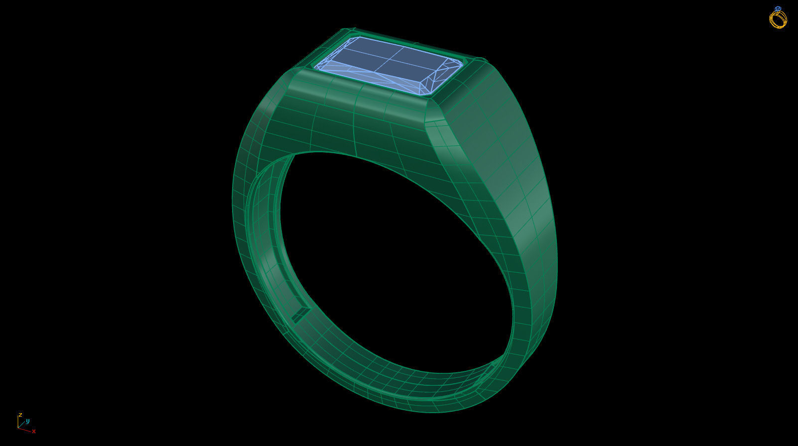 Octagonal Gem 7x5 mm Signet Pinky Ring 3D print model_10