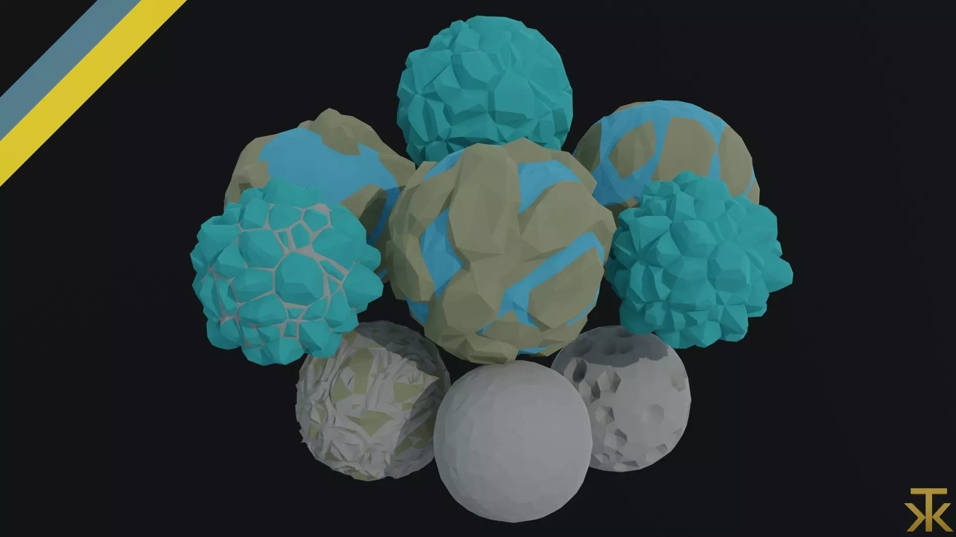 Cartoon planets Polygonal Style Low-poly 3D model_0