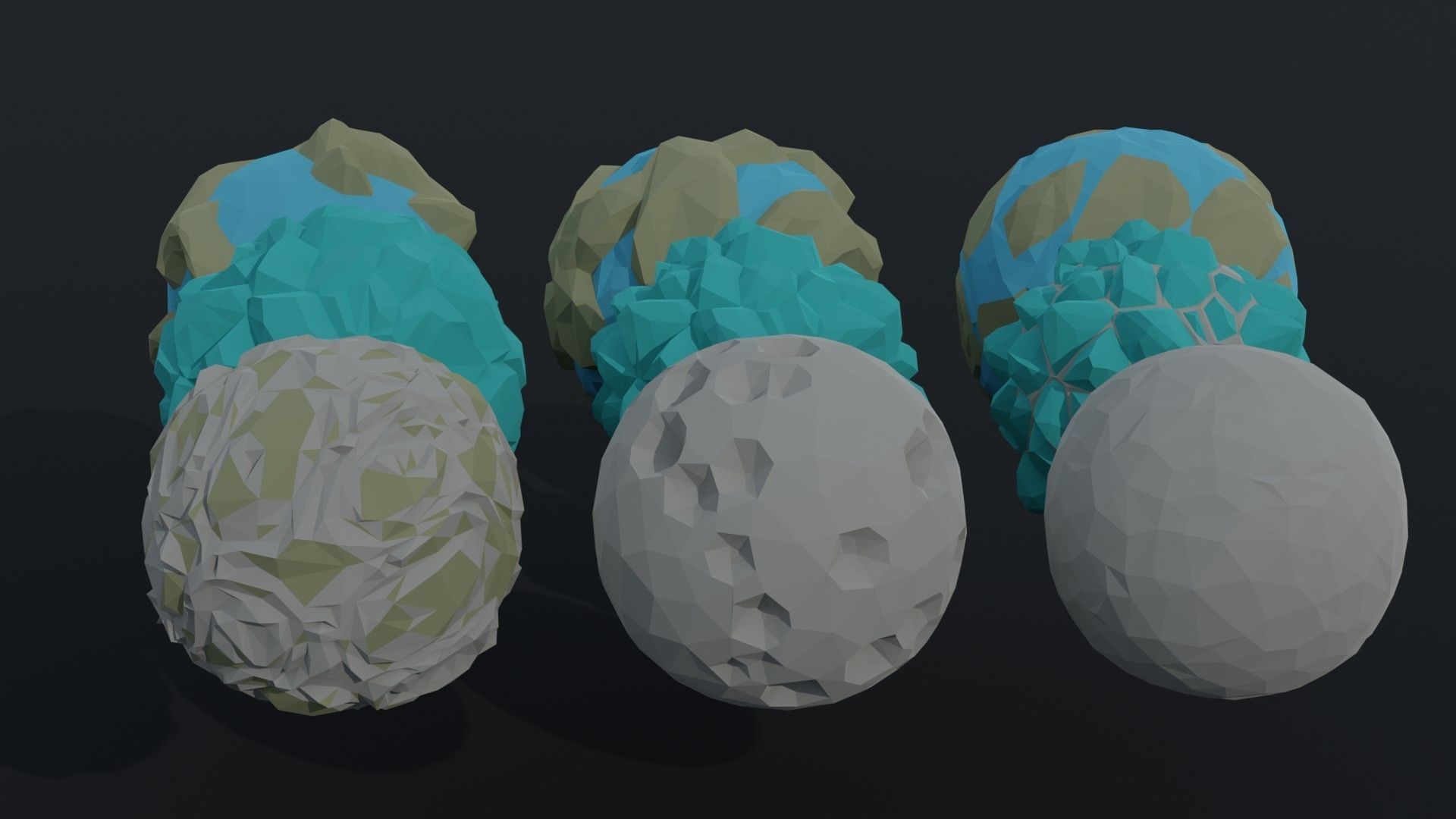 Cartoon planets Polygonal Style Low-poly 3D model_1