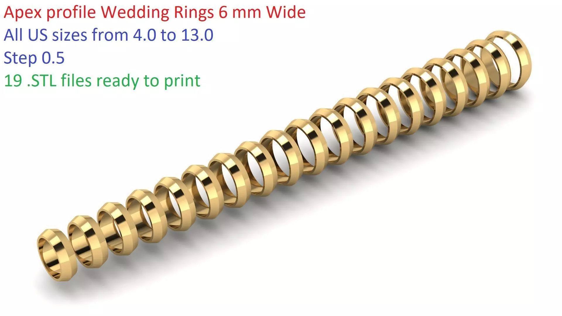 Apex profile Wedding Ring 6 mm Wide US Sizes 3D print model_0