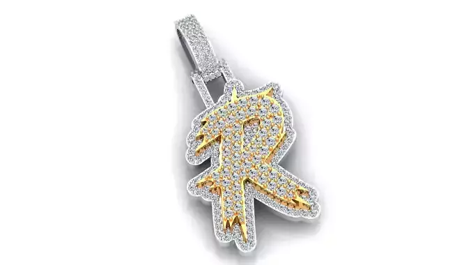 R custom pendent With Diamond