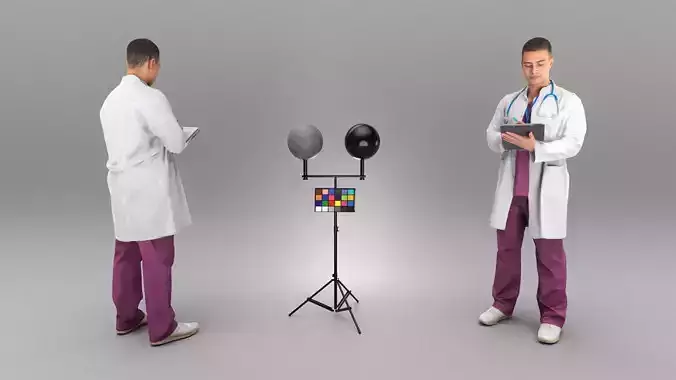 Male doctor standing with folder 419