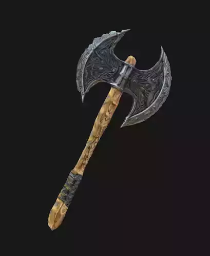 Epic Fantasy Brutally Elegant double-bladed battle Axe 