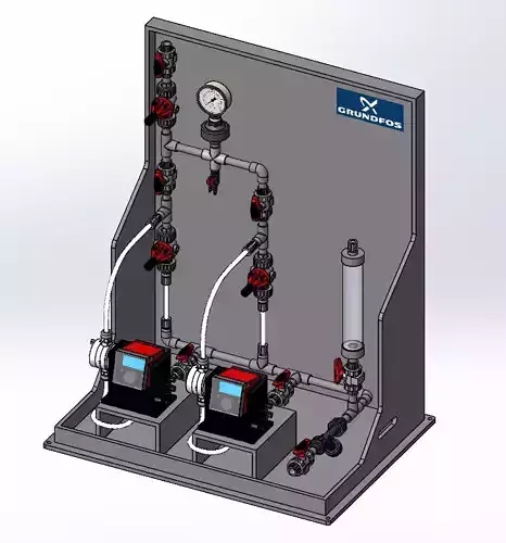 Grundfos DDA Pump Duplex Chemical Dosing  Skid System 3D model