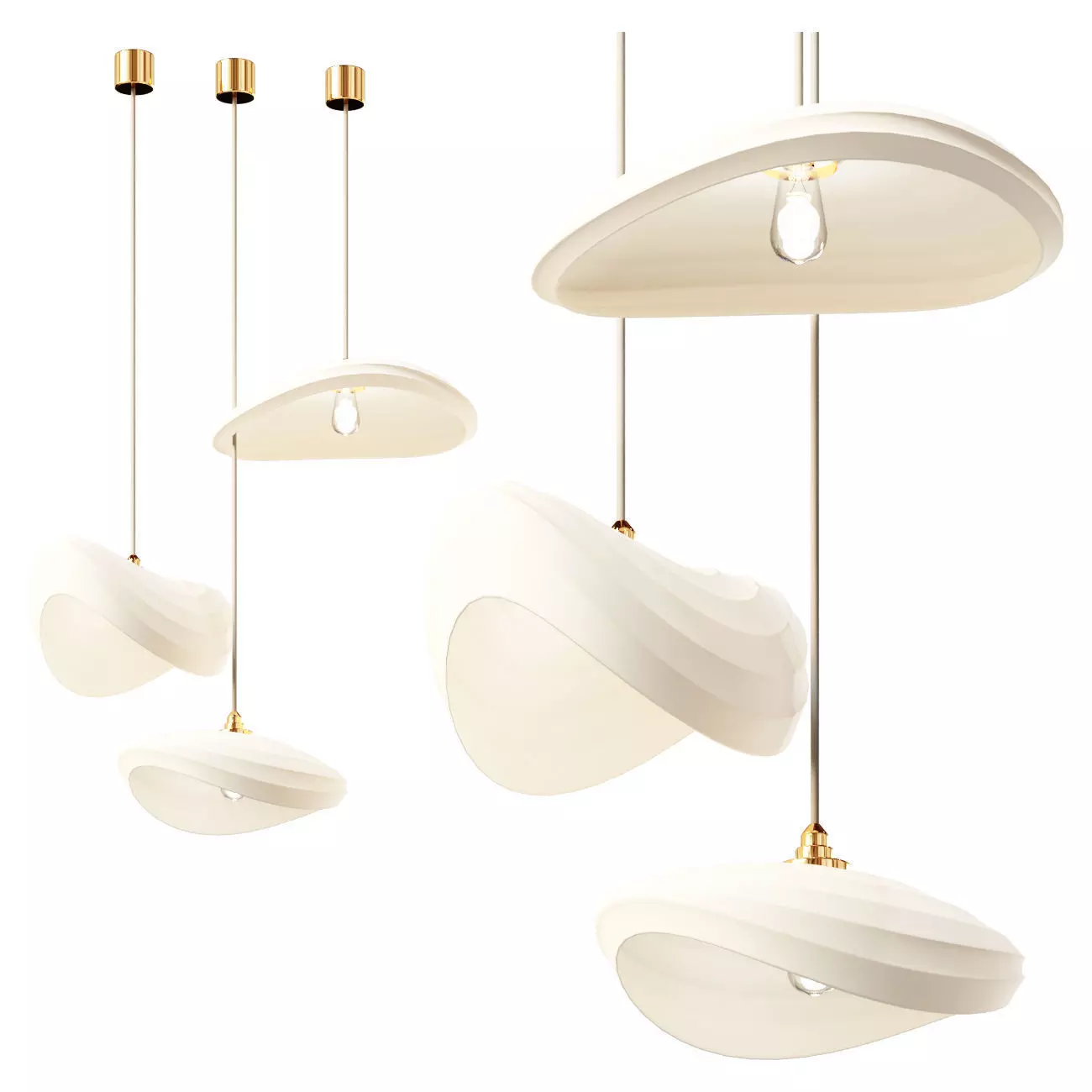 Scandinavian Minimalist LED chandelier Wabi Sabi in cream style 3D model