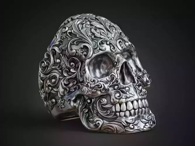 Skull ring baroque patterns