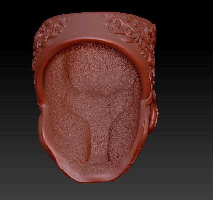 Skull ring baroque patterns 3D print model_7