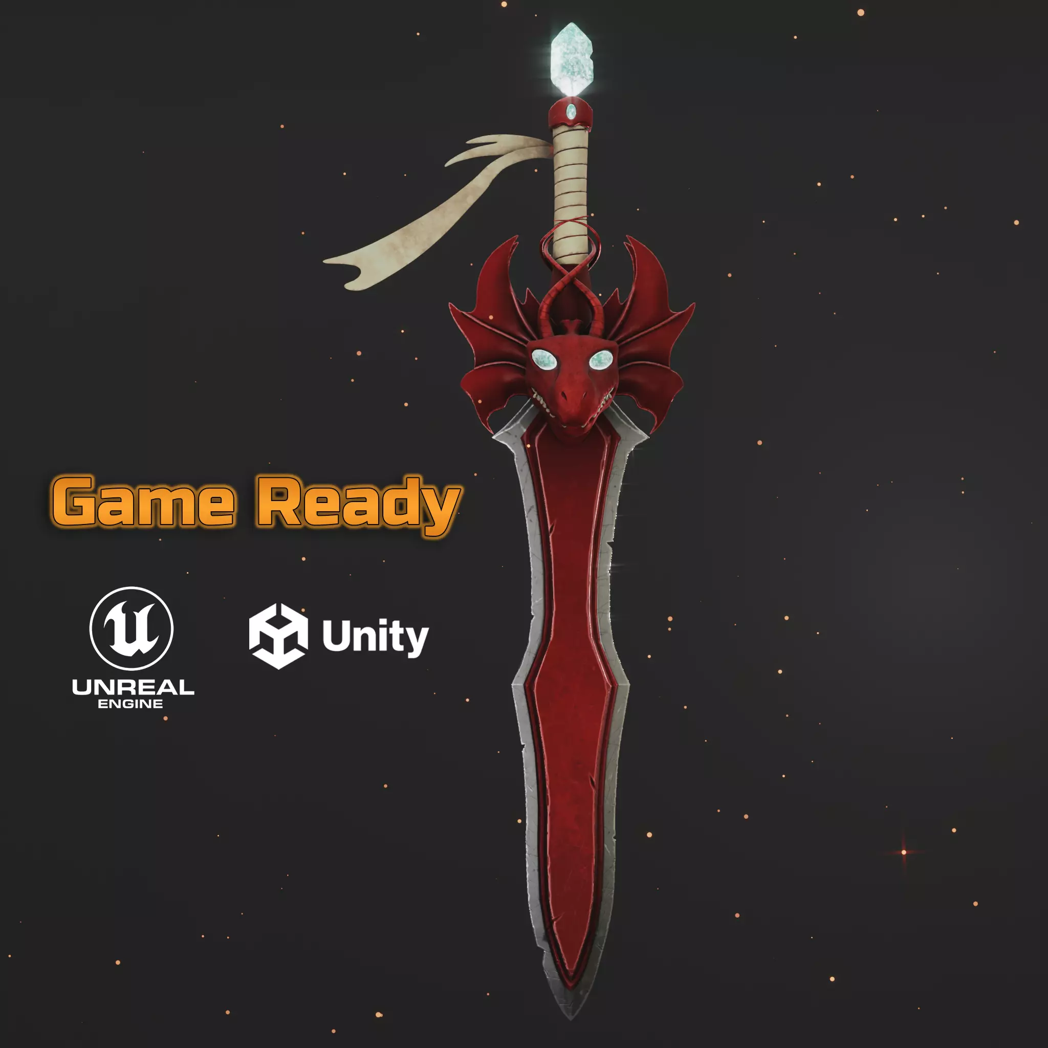 Stylized Dragon Sword Game Ready 3D Model Low-poly 3D model_0