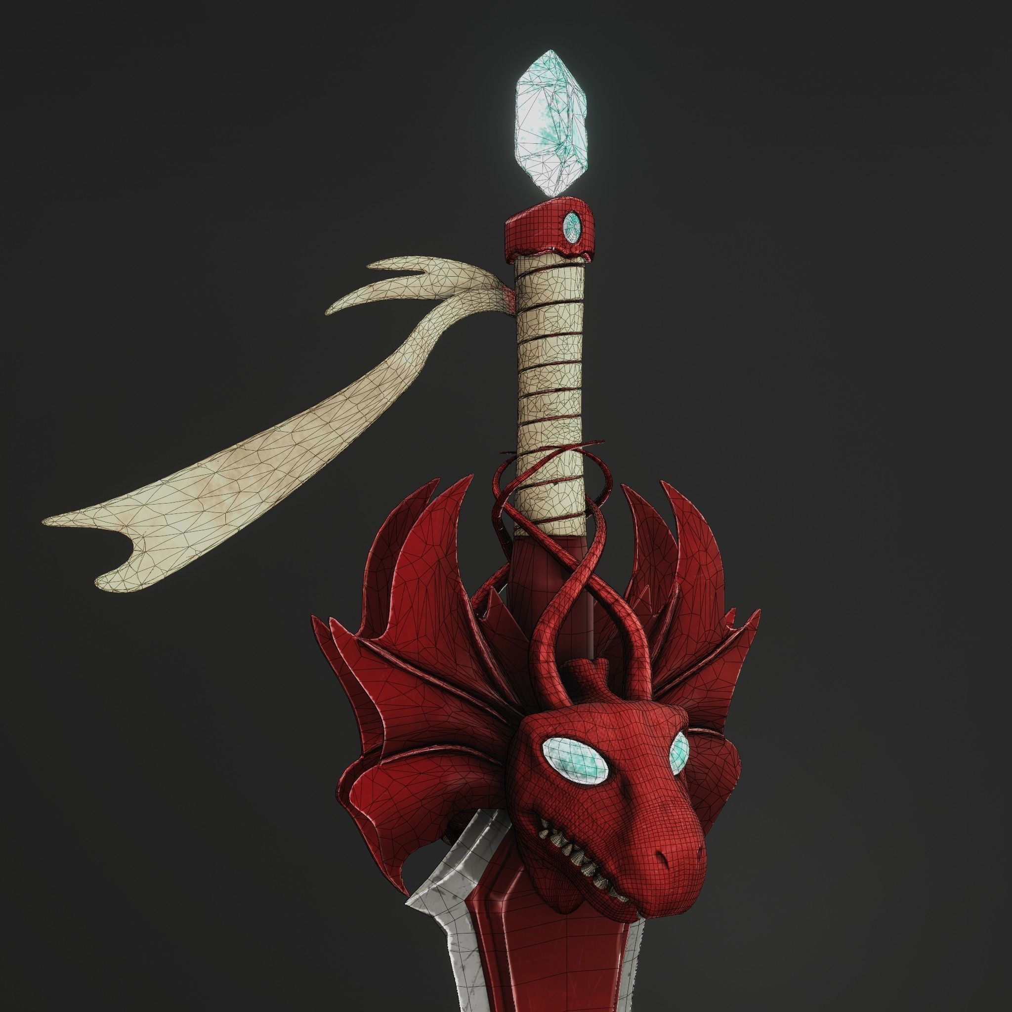 Stylized Dragon Sword Game Ready 3D Model Low-poly 3D model_7